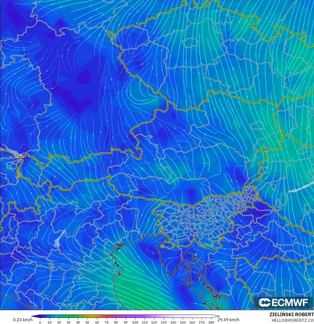 ECMWF IFS 0.25° modelo - Austria, Wind at 10m