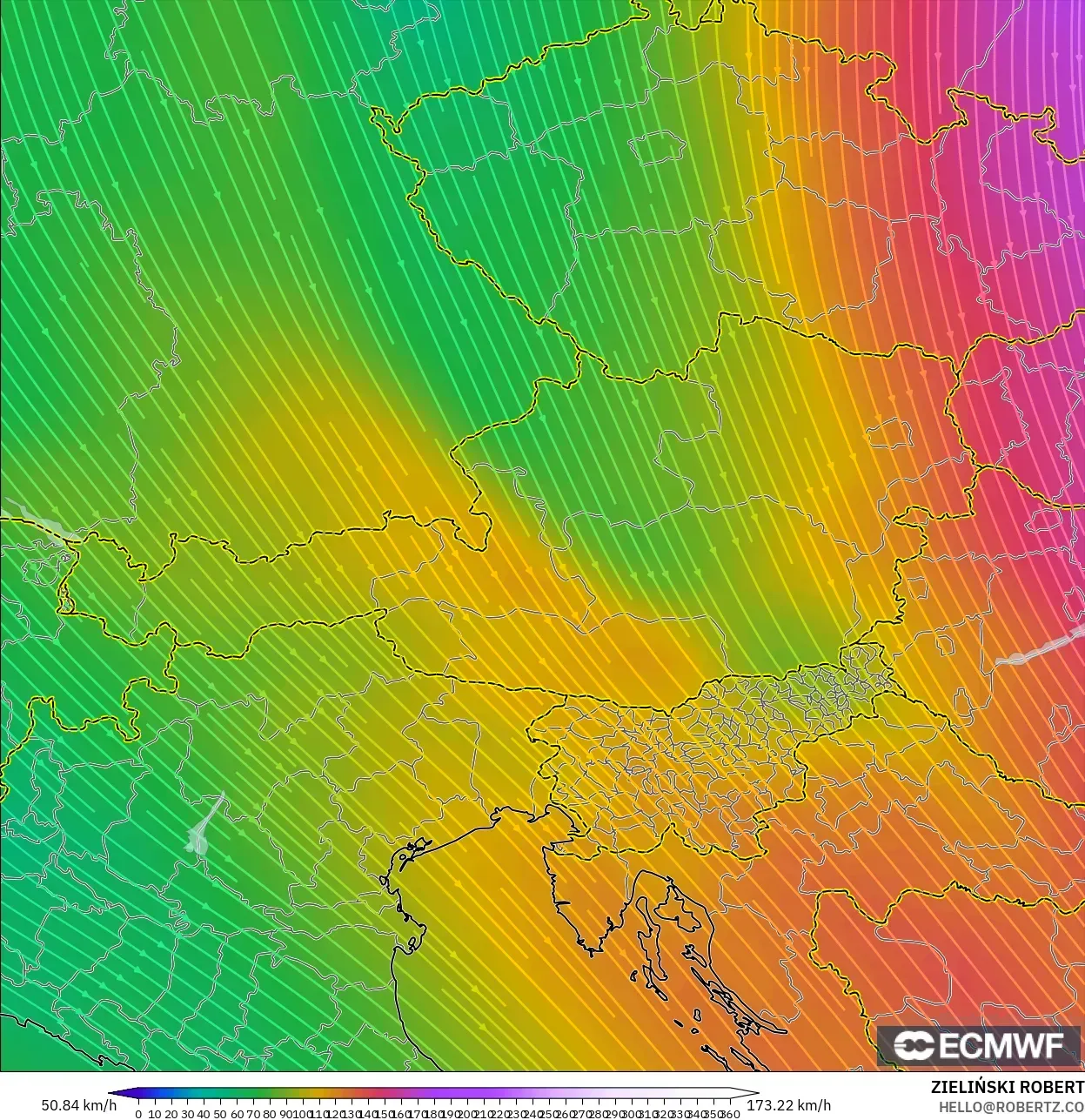 ECMWF IFS 0.25° modelo - Austria, Wind at 300hPa (jet stream)