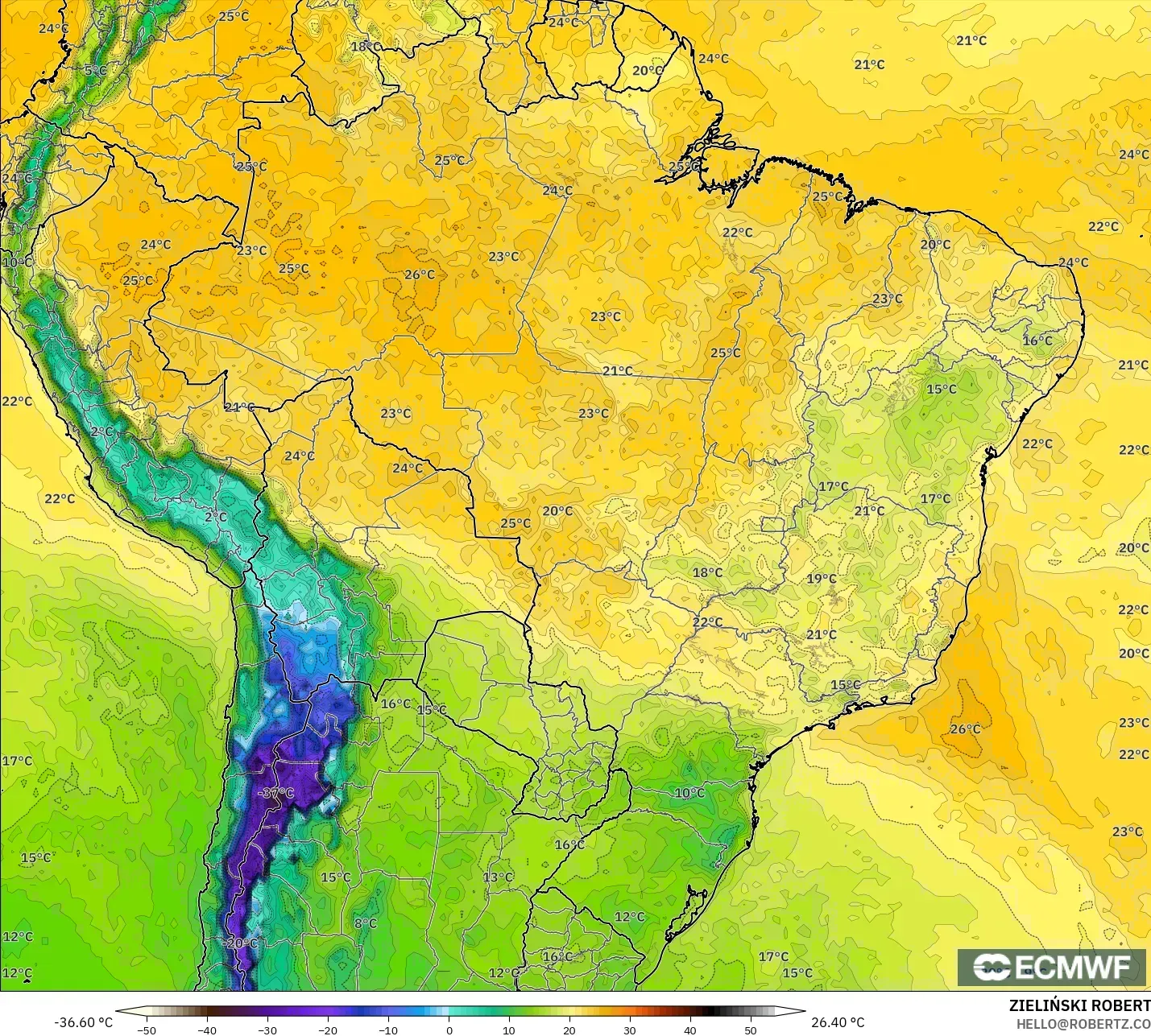 ECMWF IFS 0.25° model - Brazil, Takat Embun 2 m