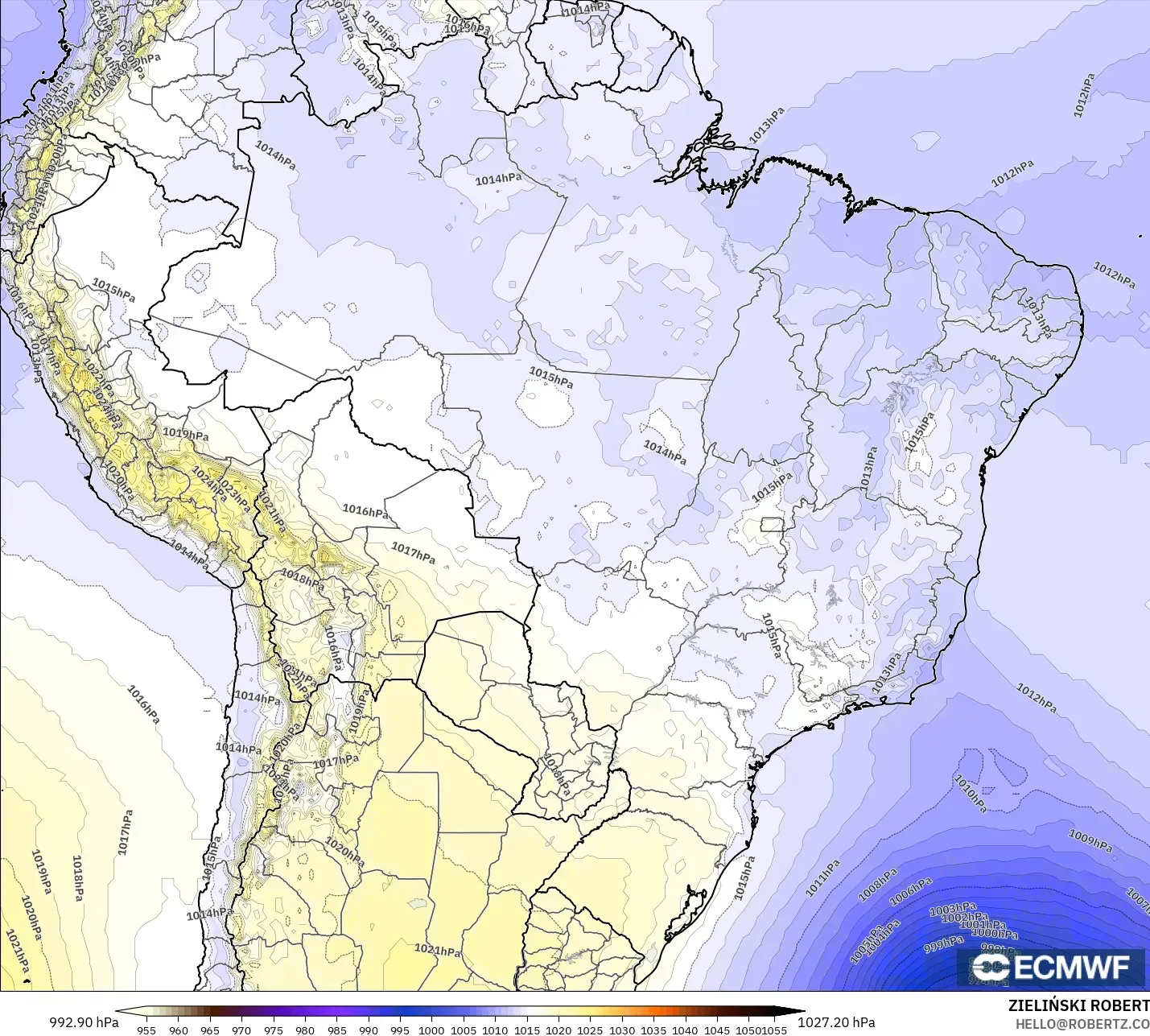 ECMWF IFS 0.25° model - Brazil, Tekanan