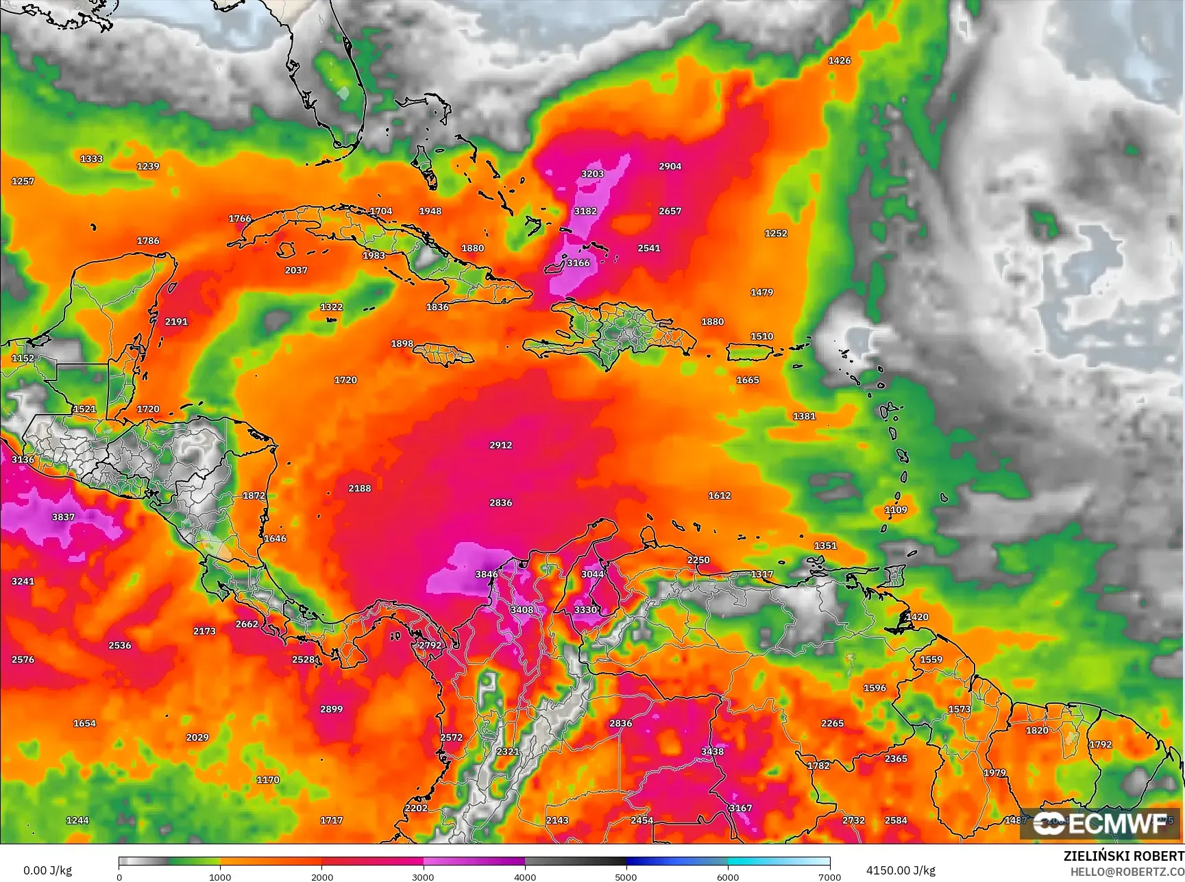 ECMWF IFS 0.25° modelo - Caribbean, CAPE