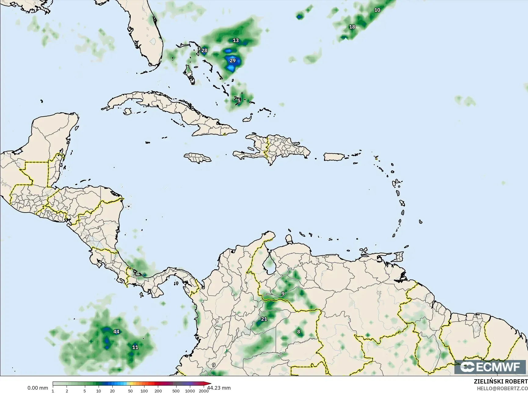 ECMWF IFS 0.25° model - Karibia, Pengumpulan Hujan