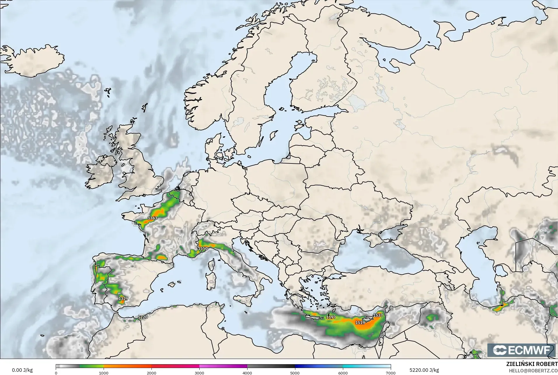 ECMWF IFS 0.25° modelo - Europe, CAPE