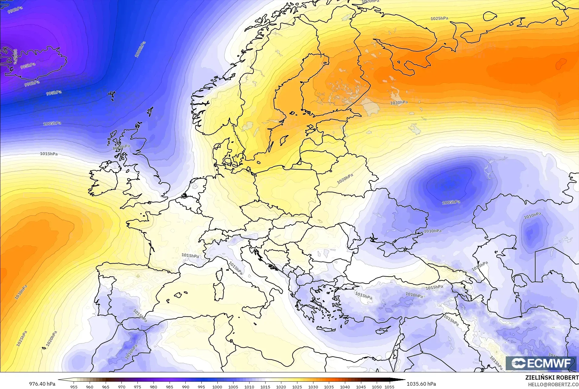 ECMWF IFS 0.25° modelo - Europe, Pressure