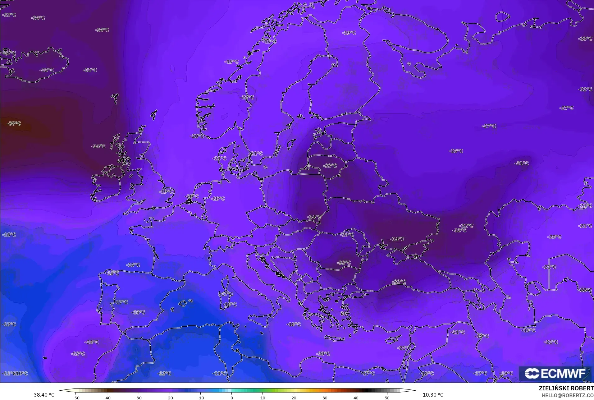 ECMWF IFS 0.25° modelo - Europe, Temperature at 500hPa