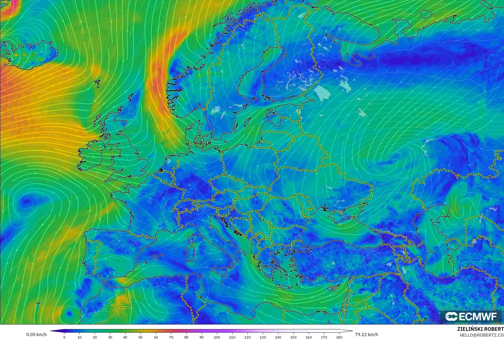 ECMWF IFS 0.25° modelo - Europe, Wind at 10m
