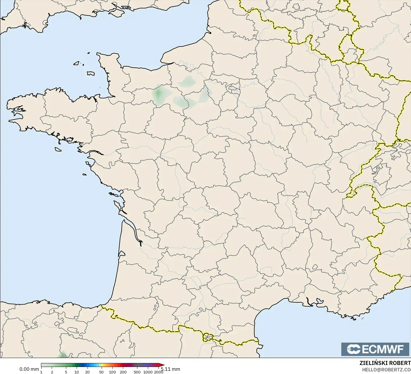 ECMWF IFS 0.25° model - Perancis, Pengumpulan Hujan