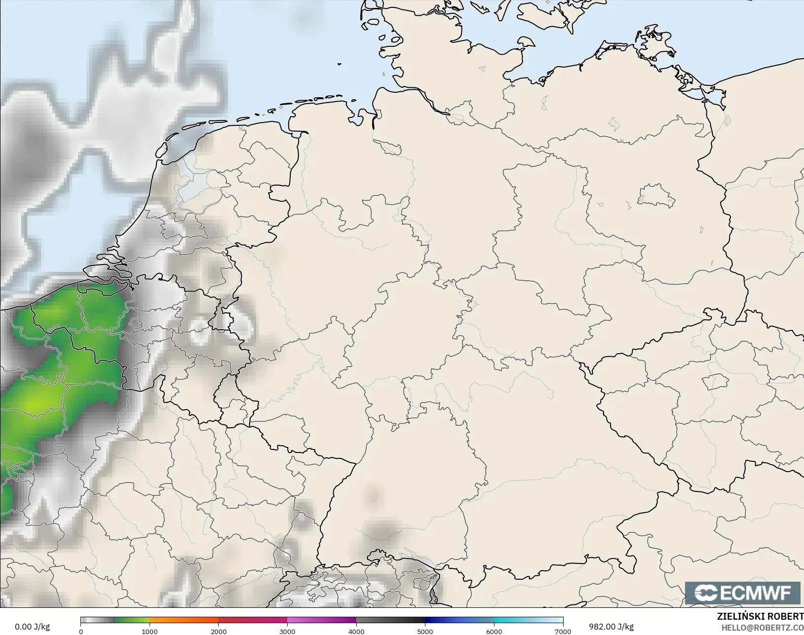 ECMWF IFS 0.25° model - Jerman, CAPE