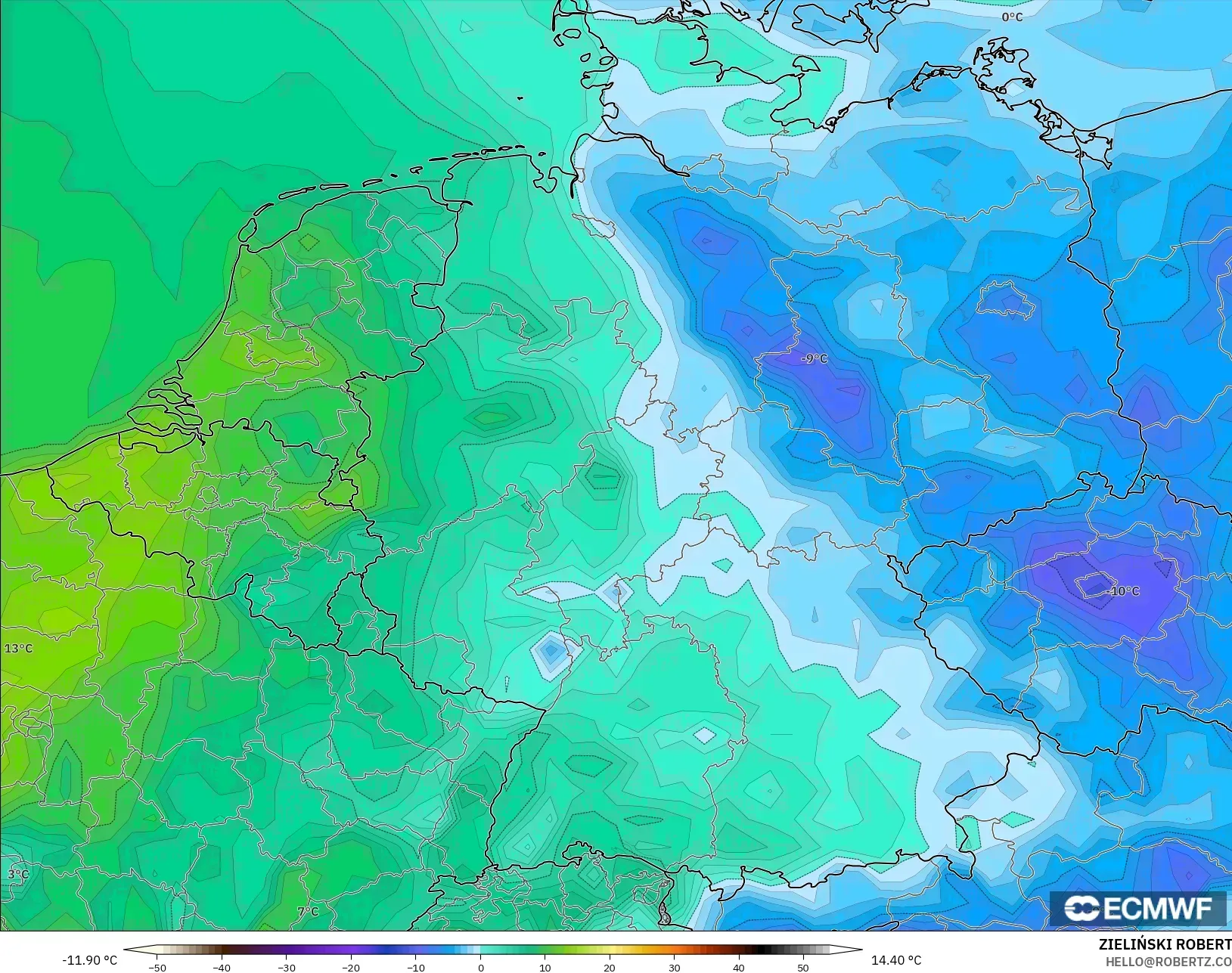 ECMWF IFS 0.25° model - Jerman, Takat Embun 2 m