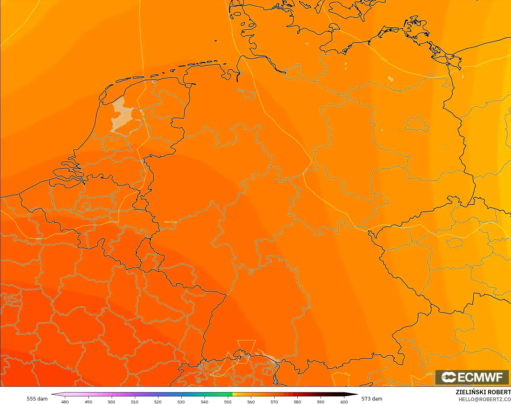 ECMWF IFS 0.25° model - Jerman, Ketinggian geopotensial pada 500 hPa