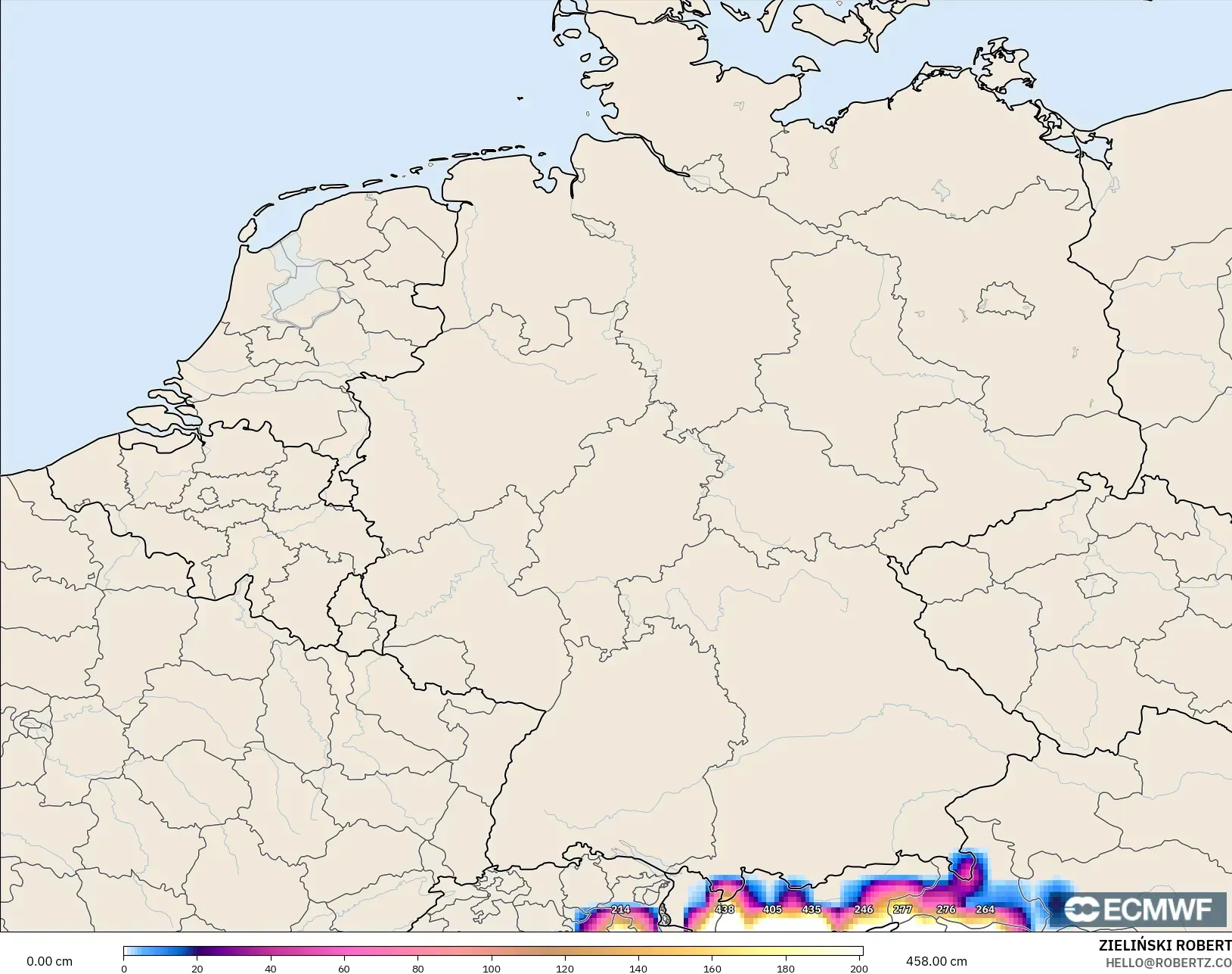 ECMWF IFS 0.25° model - Jerman, Ketebalan Salji