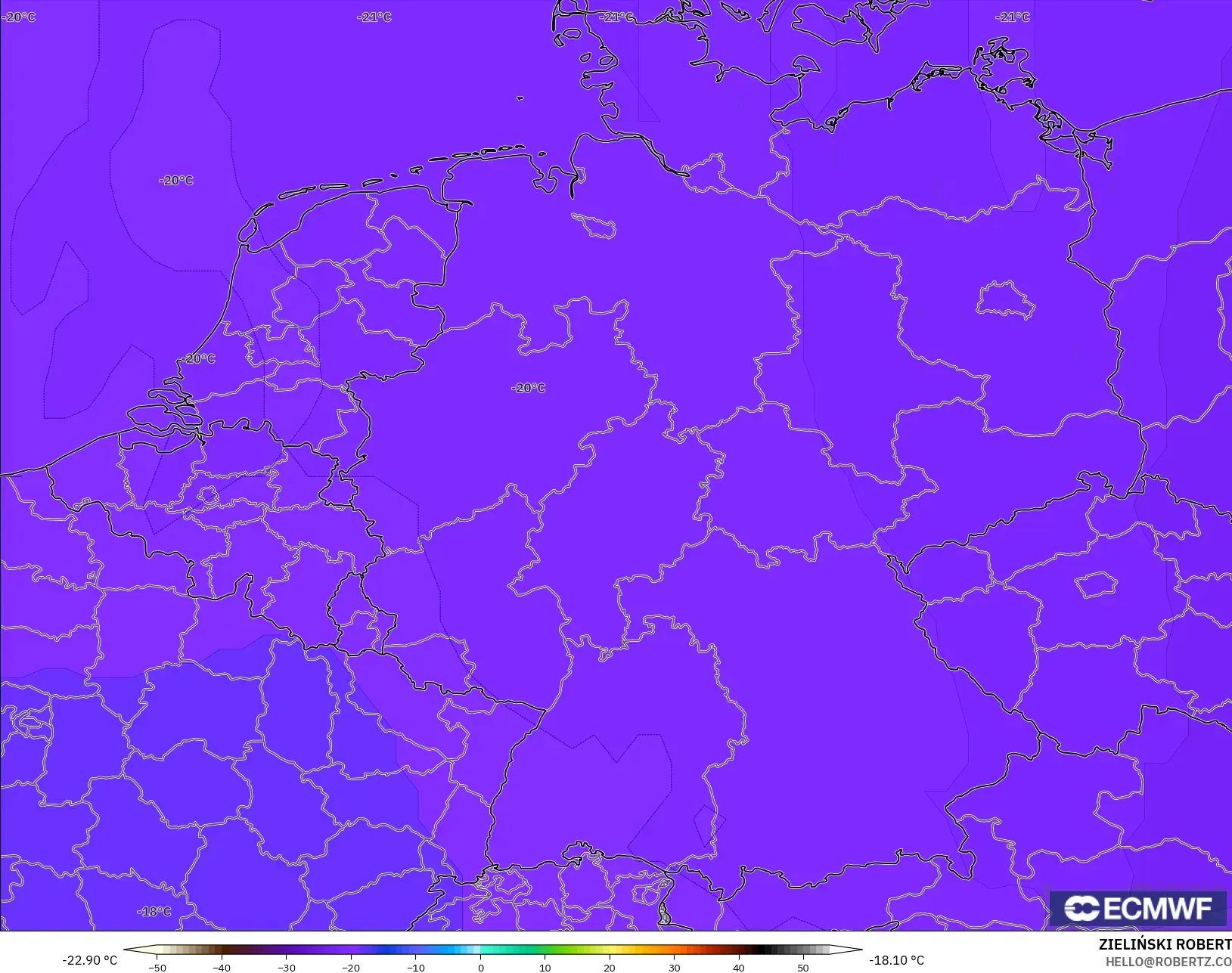 ECMWF IFS 0.25° model - Jerman, Suhu 500 hPa