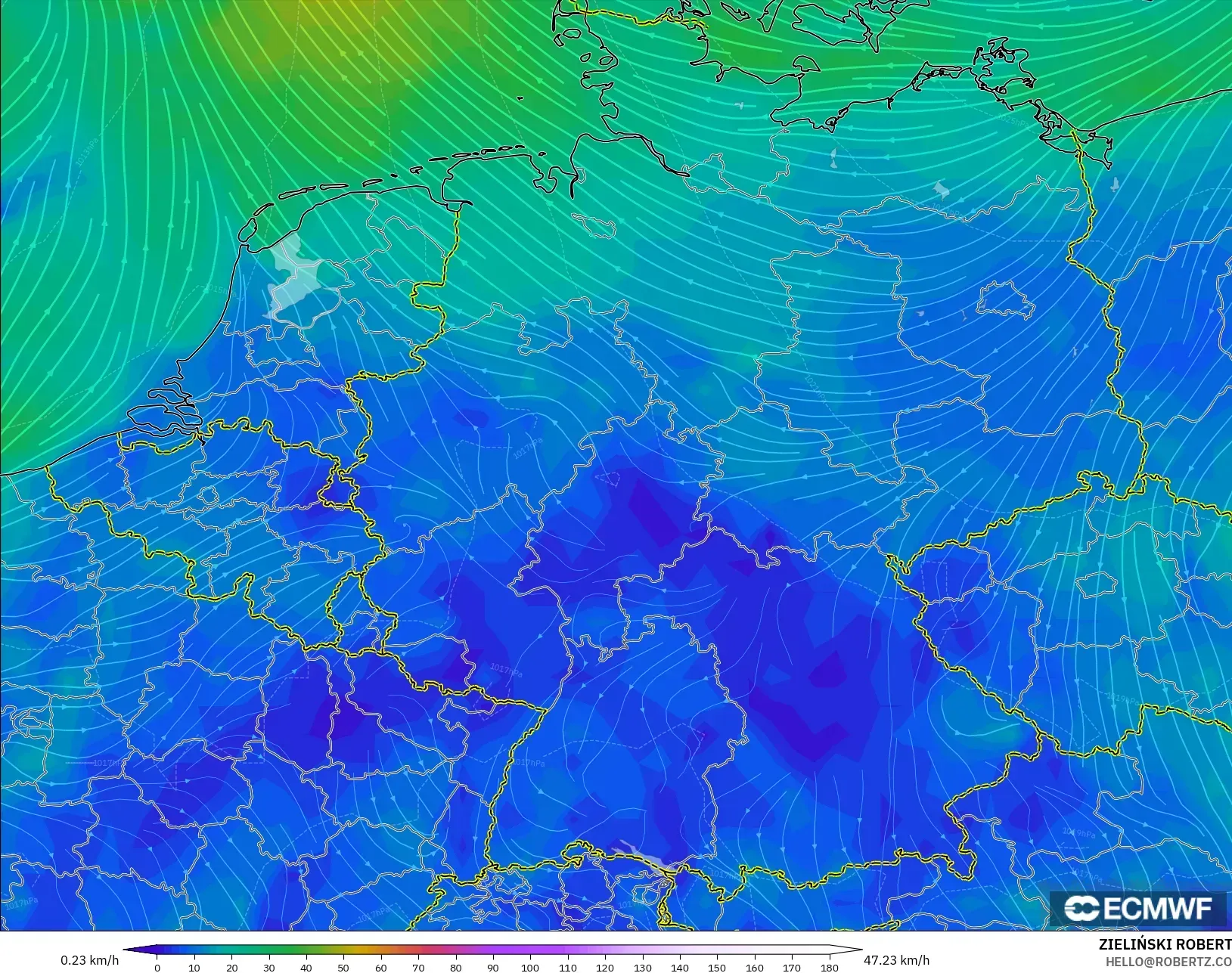 ECMWF IFS 0.25° modelo - Germany, Wind at 10m