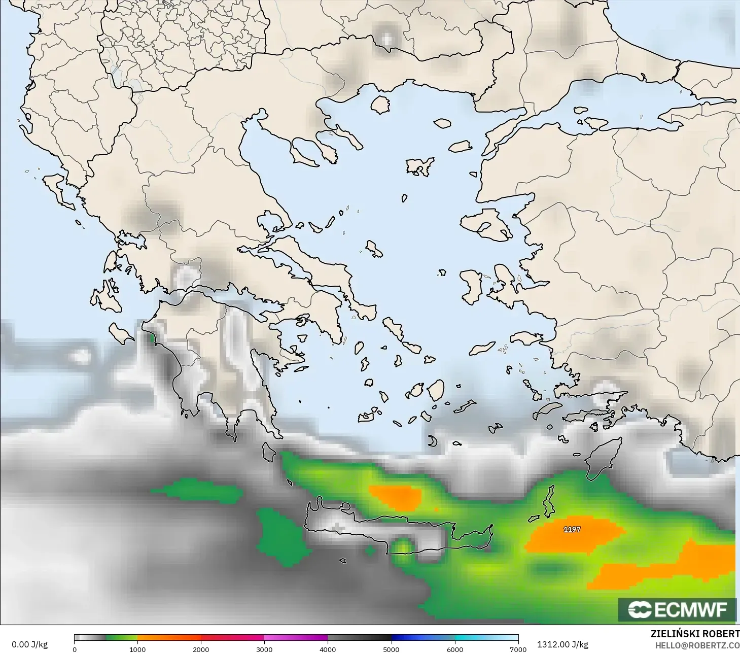 ECMWF IFS 0.25° model - Yunani, CAPE