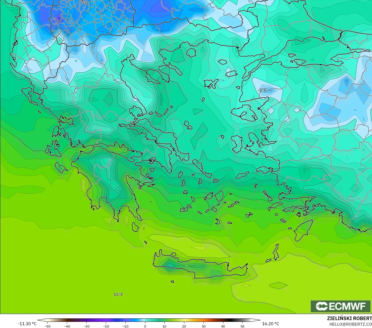 ECMWF IFS 0.25° modelo - Greece, Dewpoint at 2m