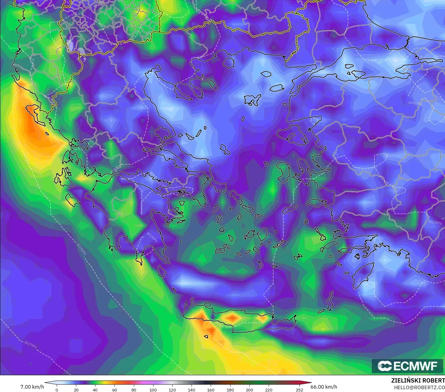 ECMWF IFS 0.25° modelo - Greece, Wind Gusts Peak