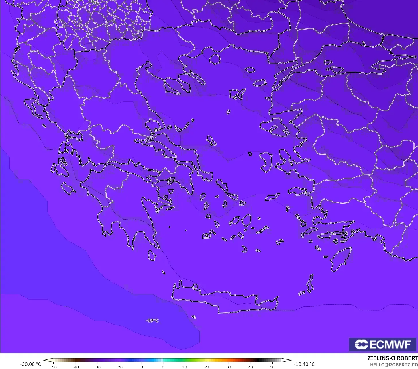 ECMWF IFS 0.25° model - Yunani, Suhu 500 hPa