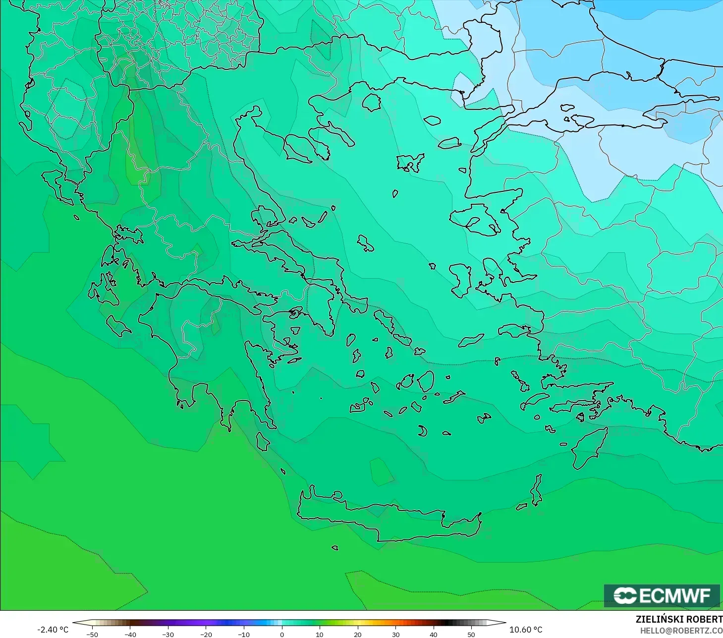 ECMWF IFS 0.25° model - Yunani, Suhu 850 hPa