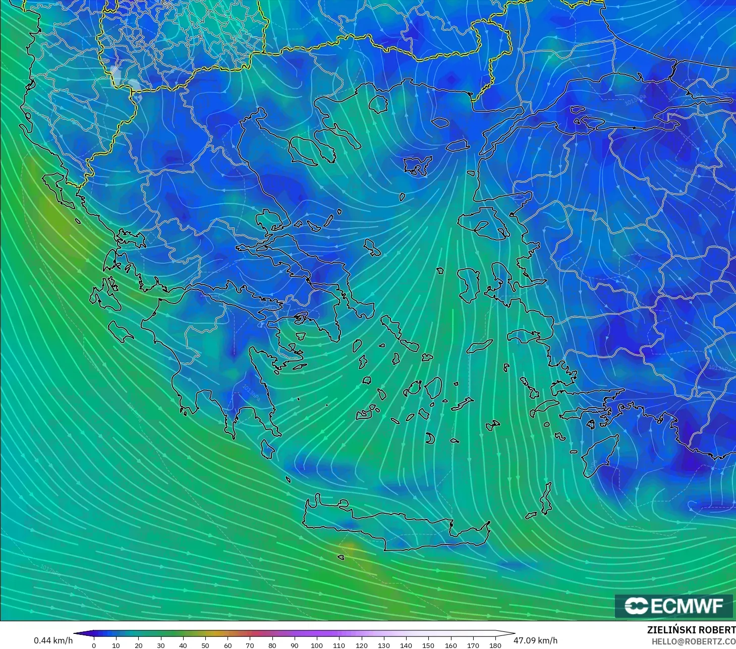 ECMWF IFS 0.25° modelo - Greece, Wind at 10m