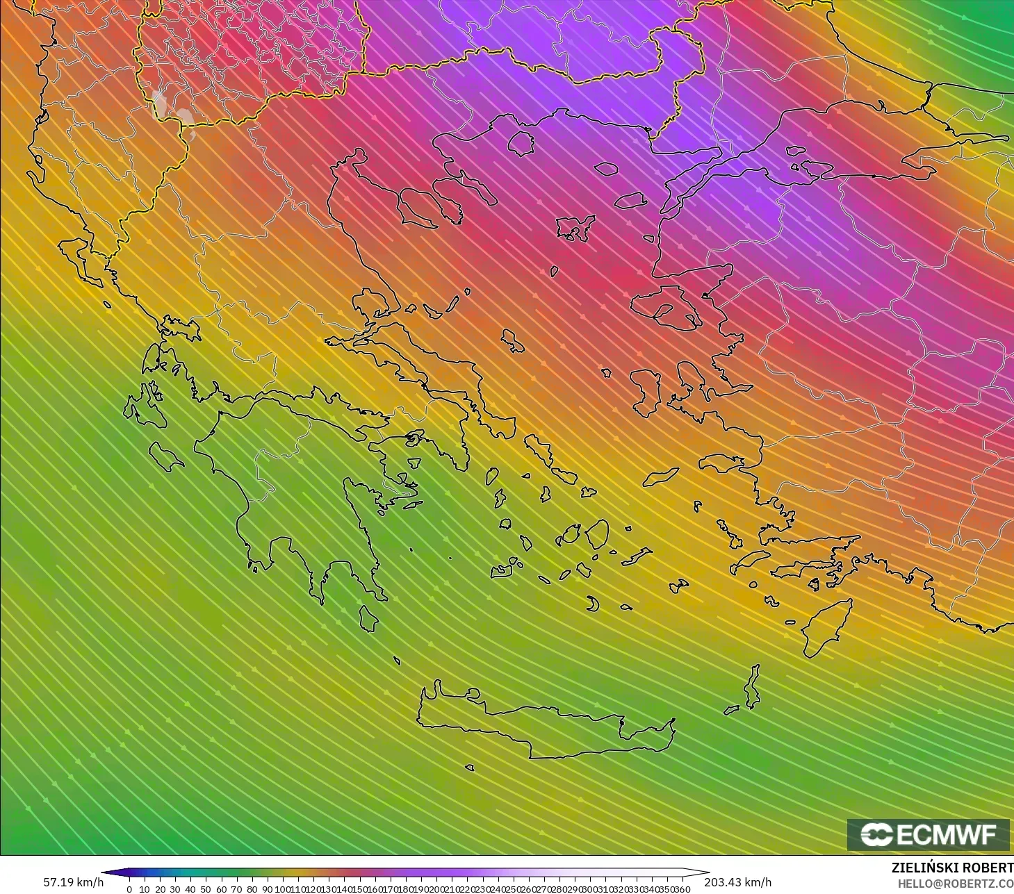 ECMWF IFS 0.25° modelo - Greece, Wind at 300hPa (jet stream)