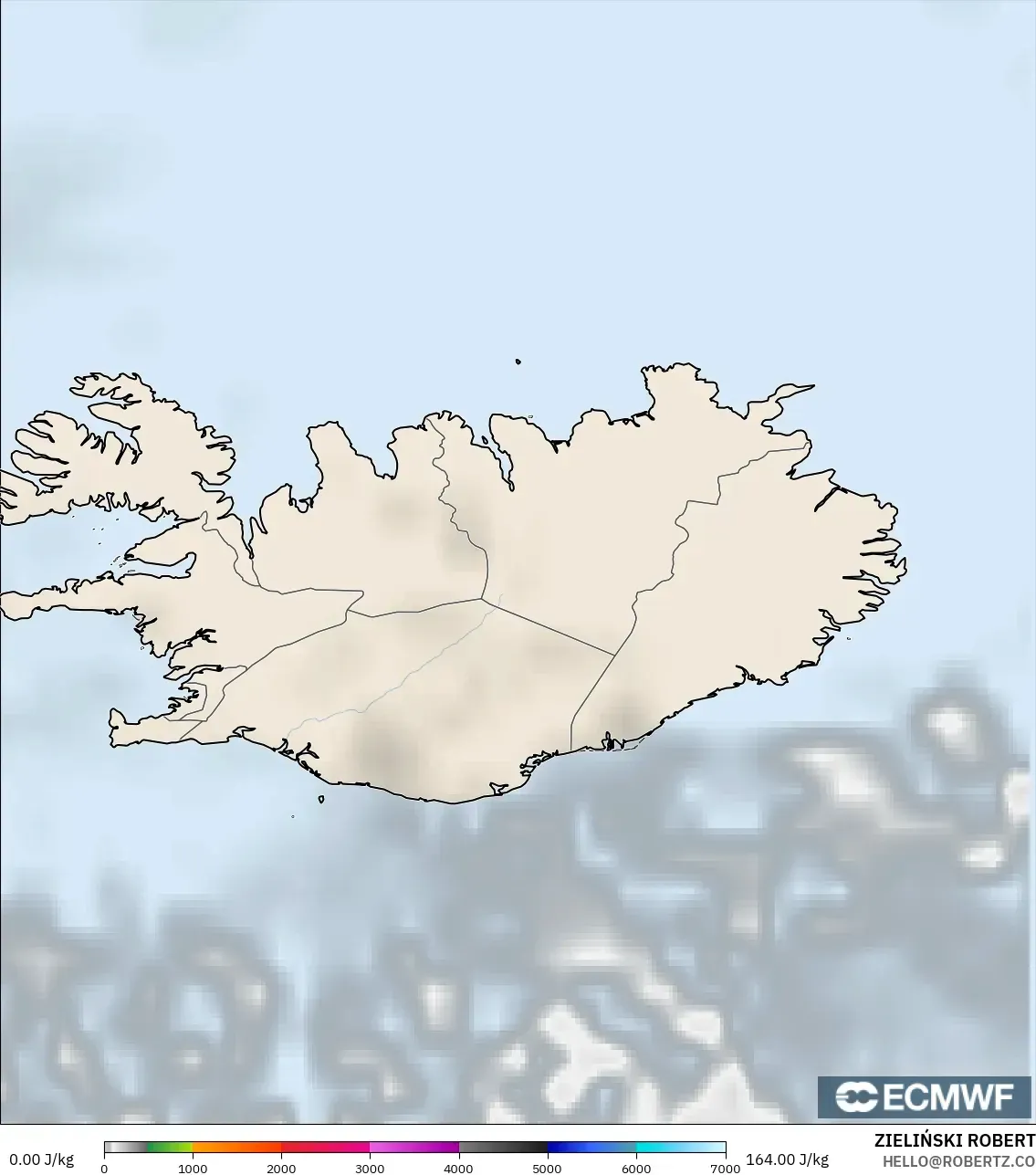 ECMWF IFS 0.25° modelo - Iceland, CAPE