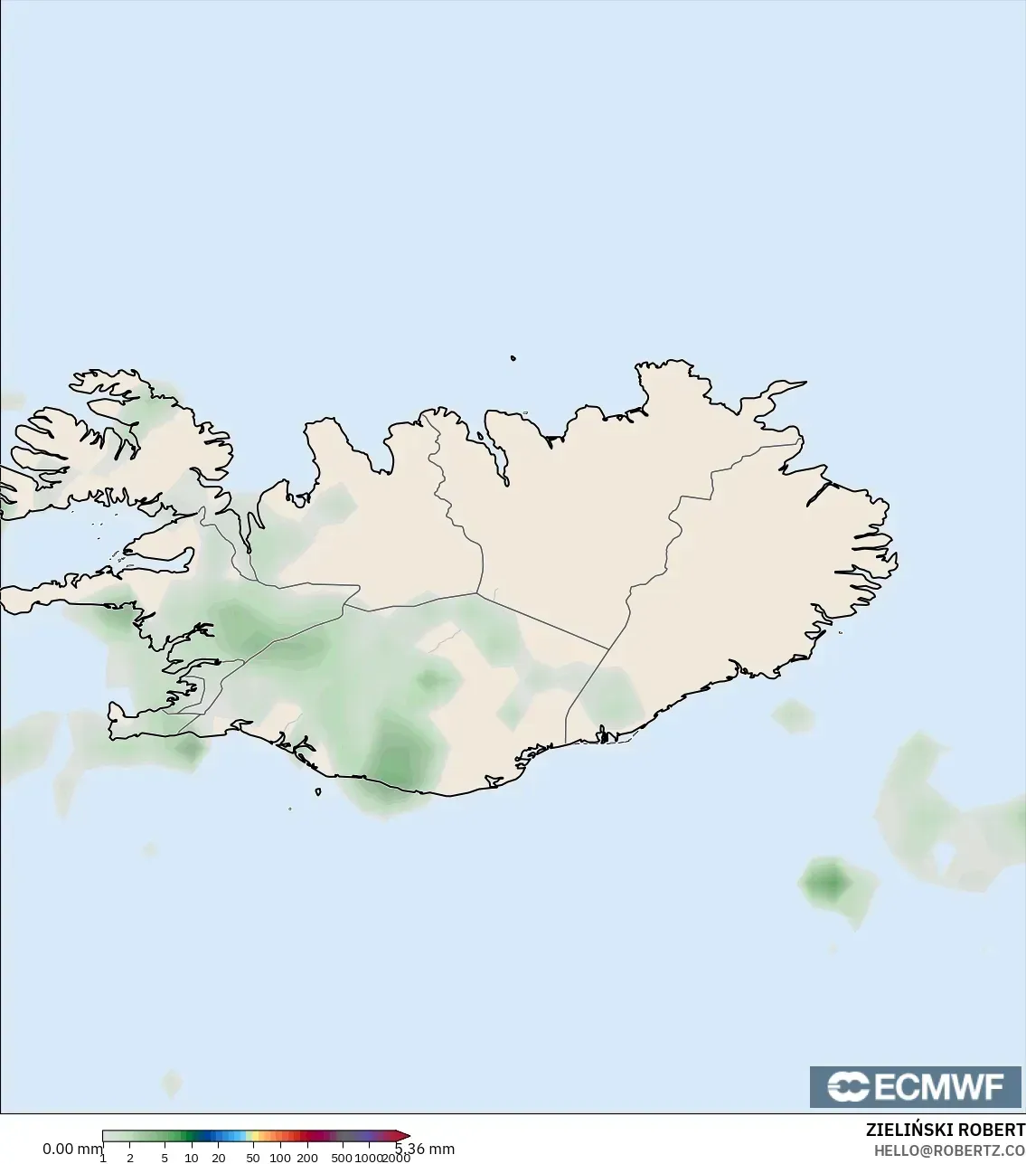 ECMWF IFS 0.25° model - Iceland, Pengumpulan Hujan
