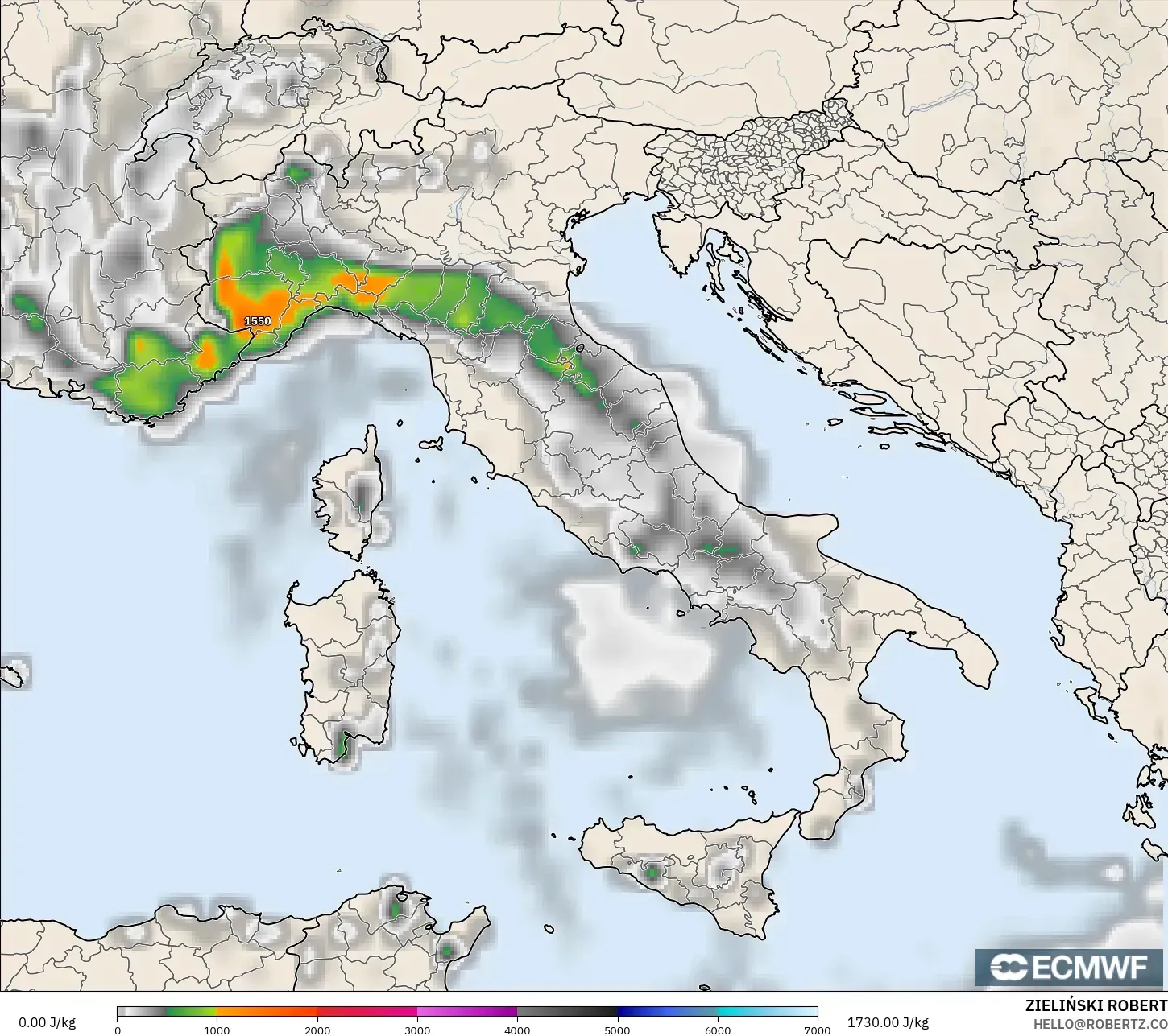 ECMWF IFS 0.25° model - Itali, CAPE