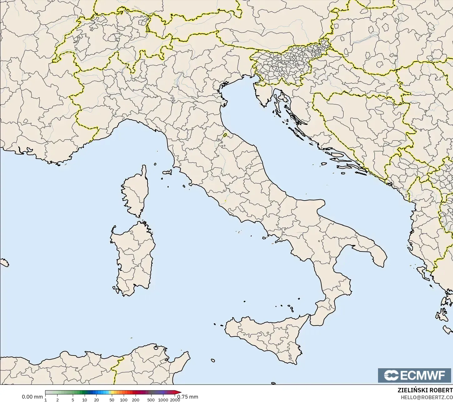 ECMWF IFS 0.25° modelo - Italy, Precipitation Accumulation