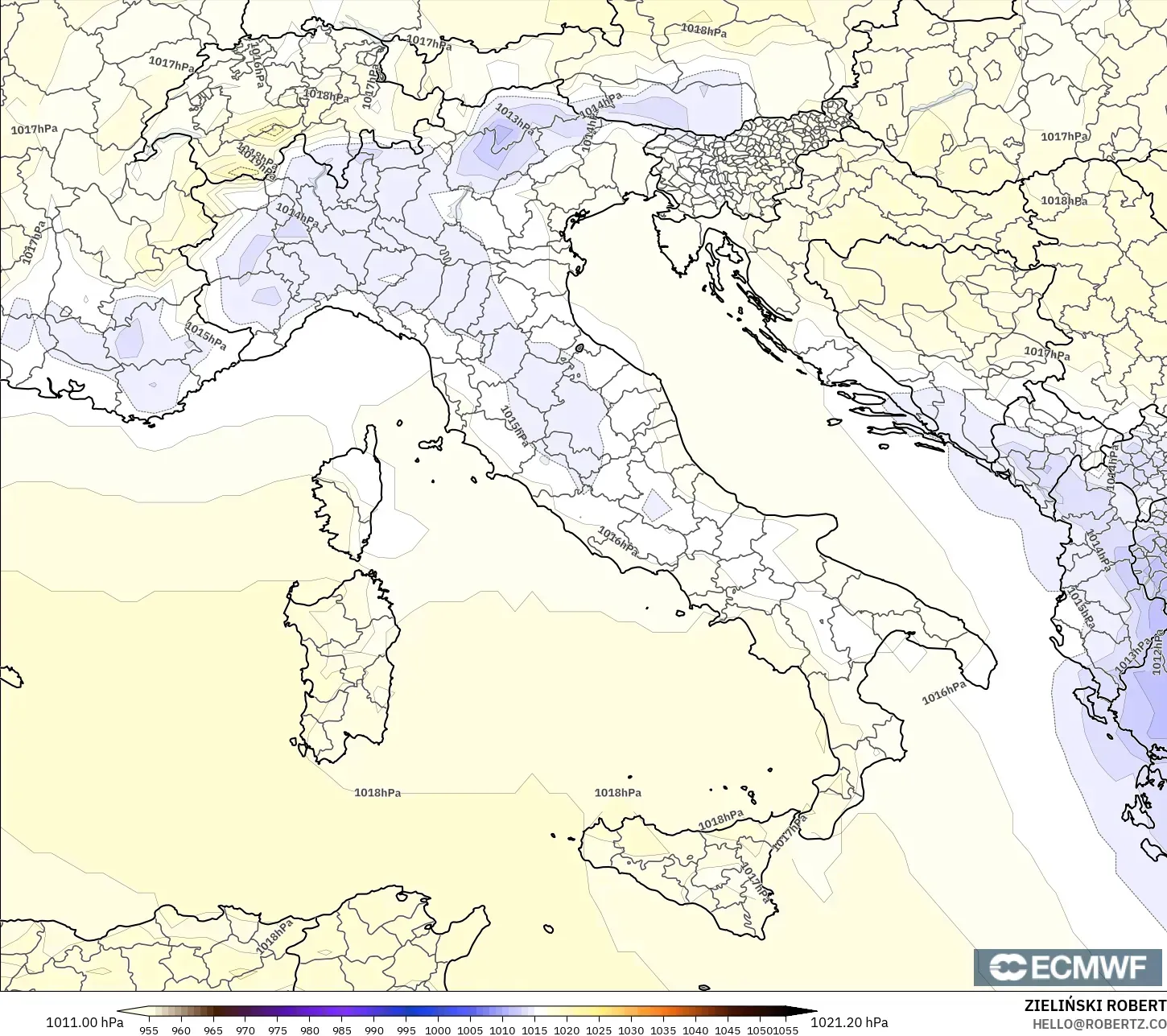 ECMWF IFS 0.25° model - Itali, Tekanan
