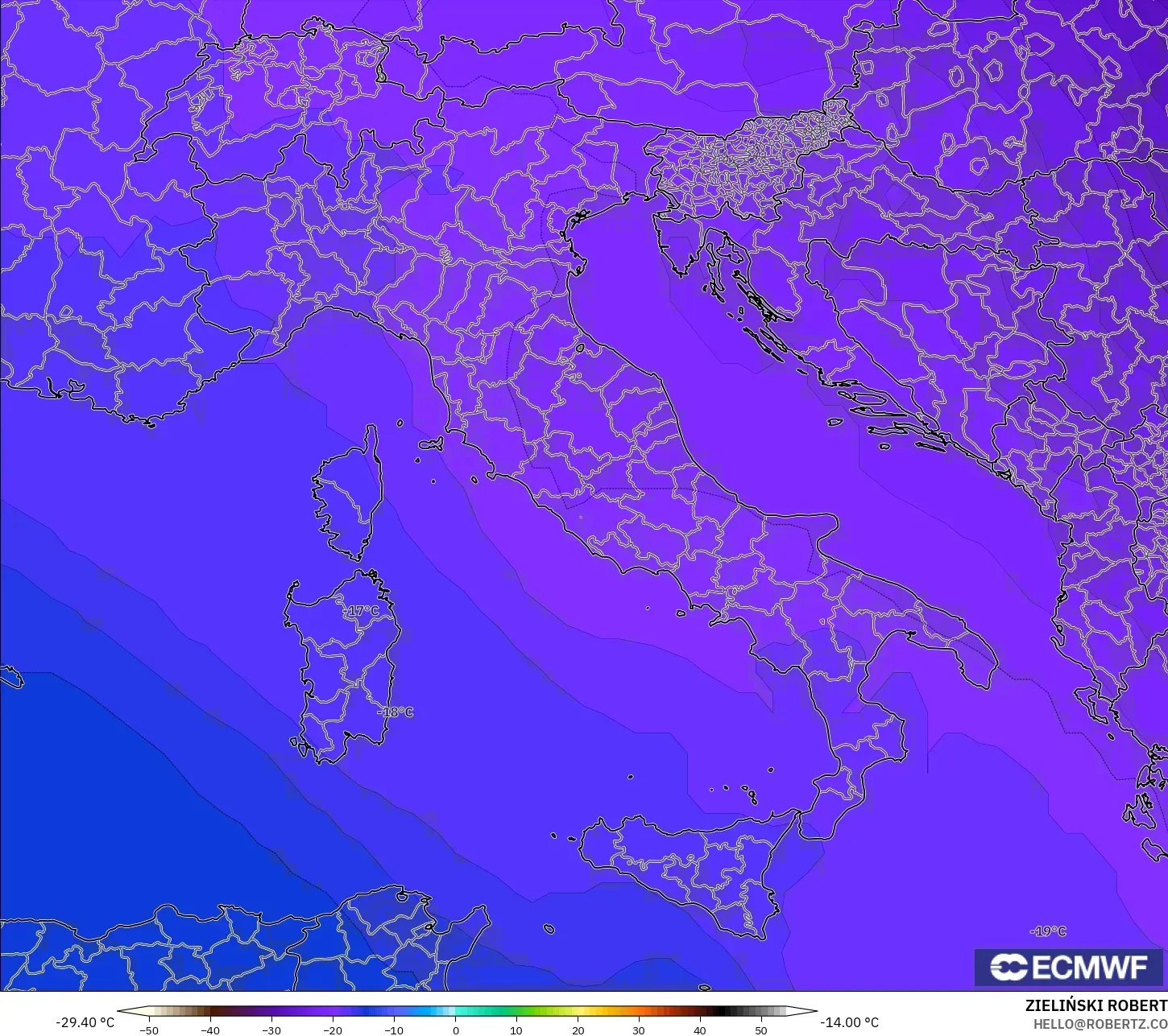 ECMWF IFS 0.25° model - Itali, Suhu 500 hPa