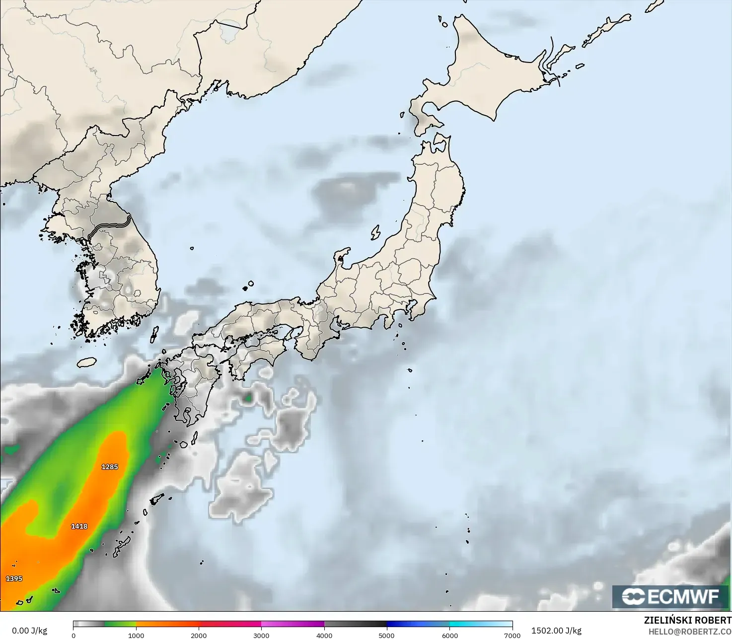 ECMWF IFS 0.25° modelo - Japan, CAPE