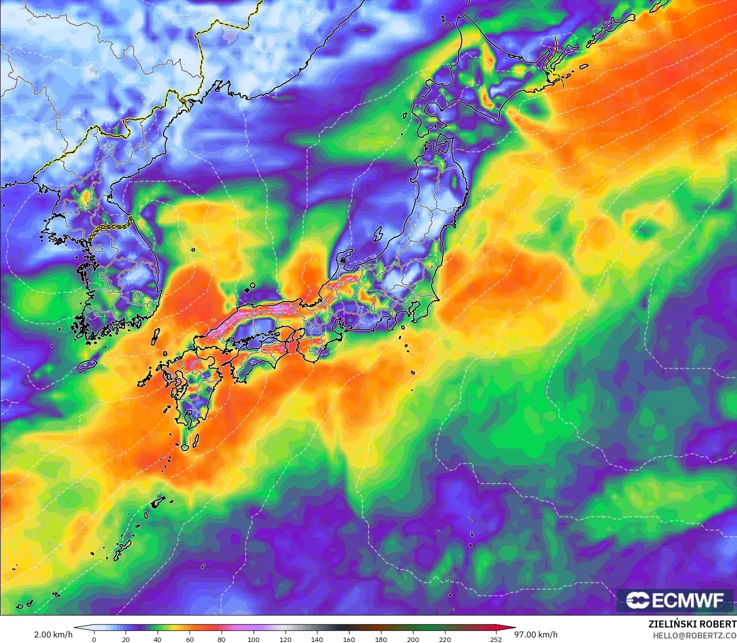 ECMWF IFS 0.25° modelo - Japan, Wind Gusts