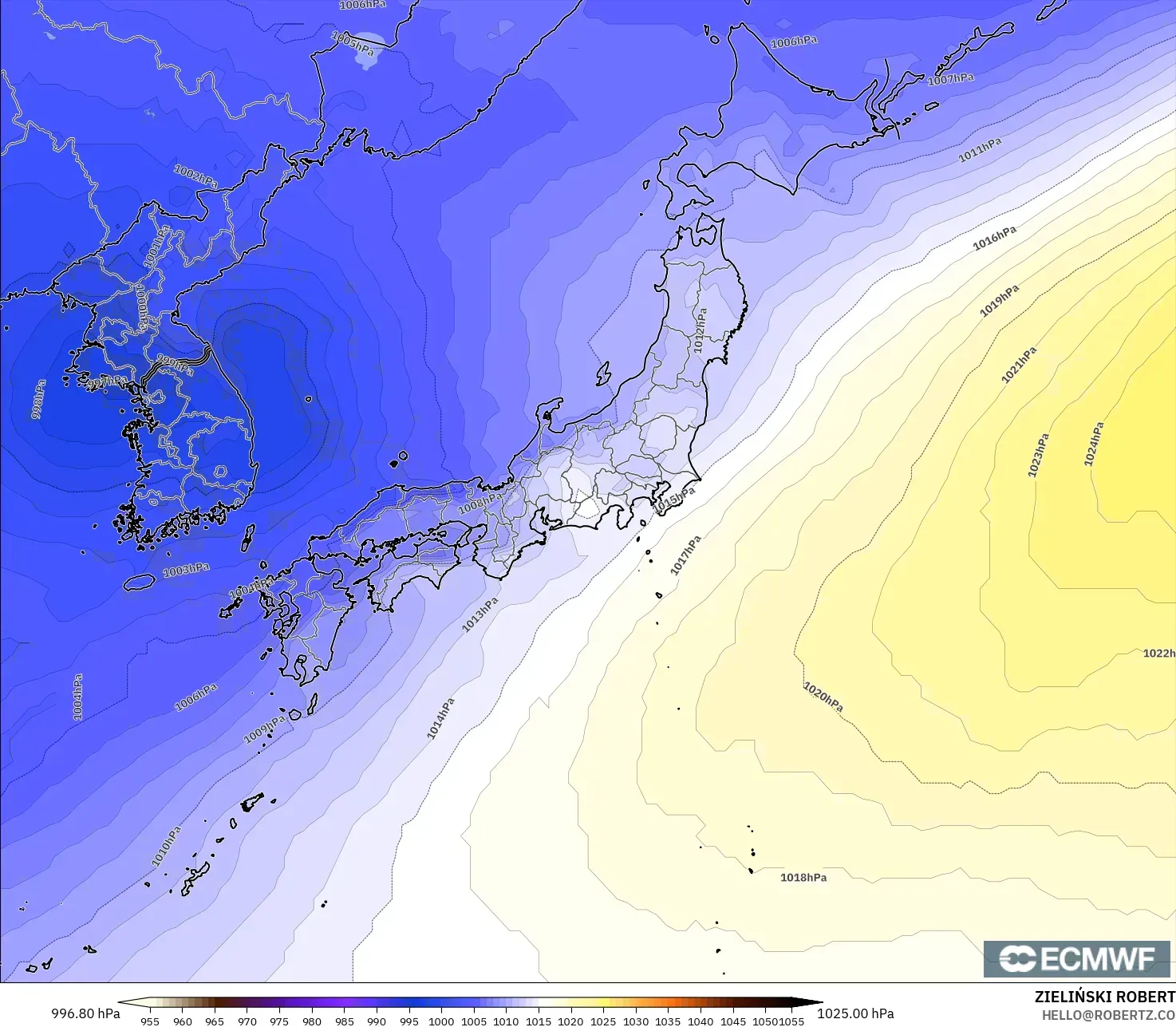 ECMWF IFS 0.25° modelo - Japan, Pressure