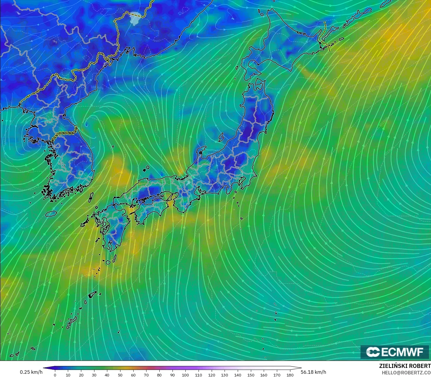 ECMWF IFS 0.25° modelo - Japan, Wind at 10m