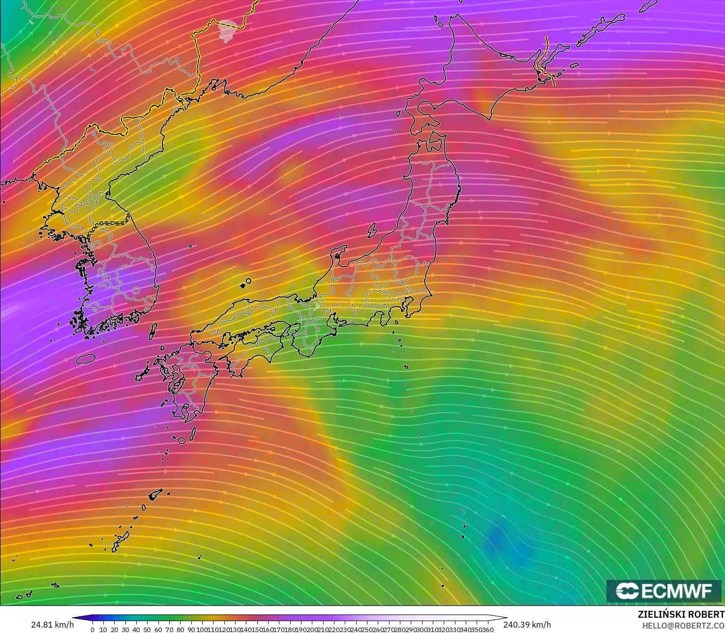 ECMWF IFS 0.25° model - Jepun, Angin 300 hPa (aliran jet)