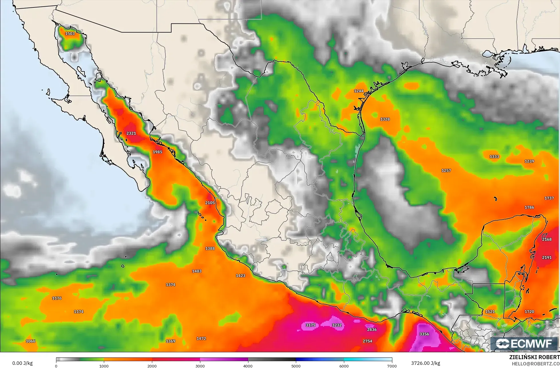 ECMWF IFS 0.25° modelo - Mexico, CAPE