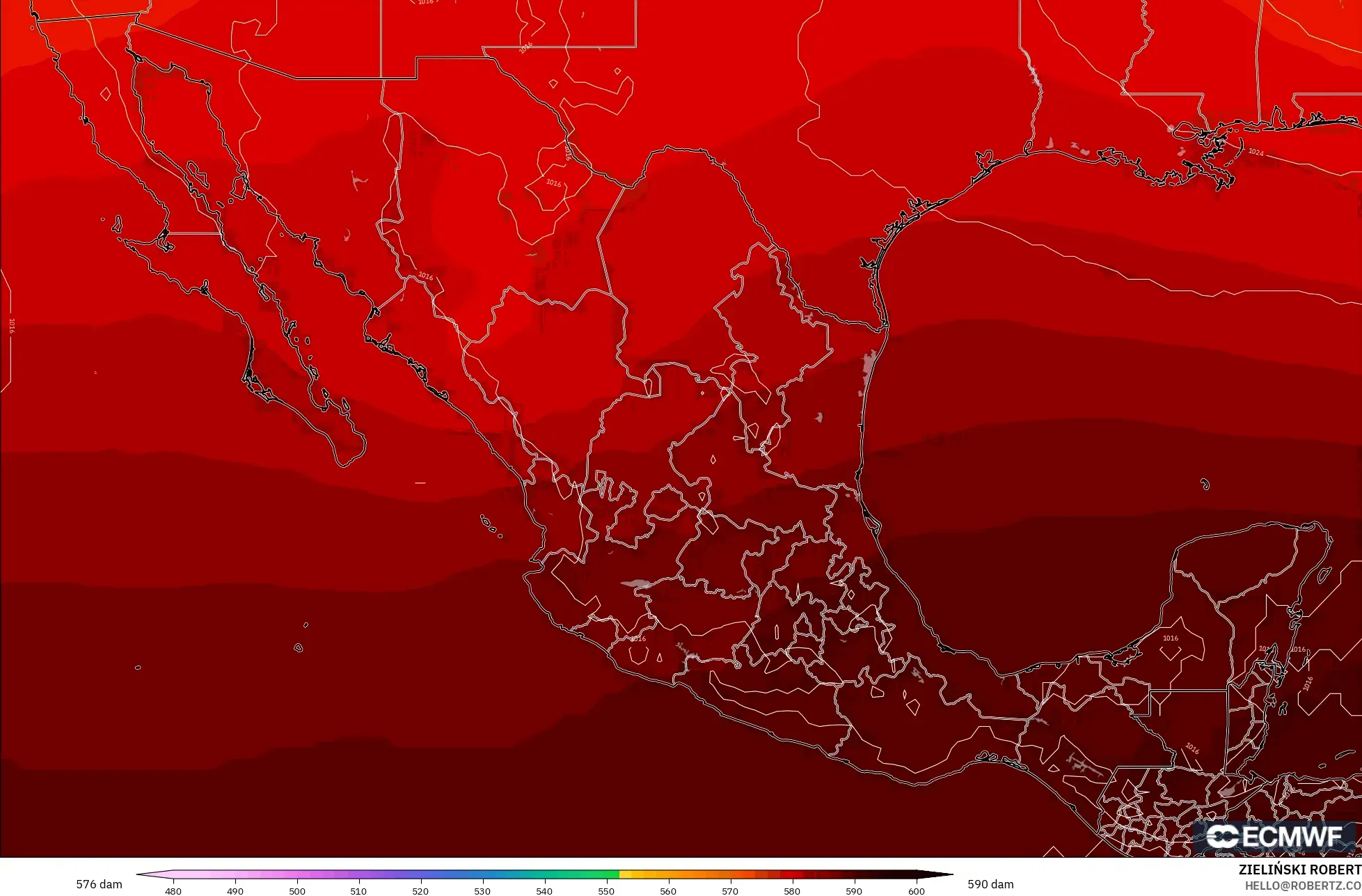 ECMWF IFS 0.25° model - Mexico, Ketinggian geopotensial pada 500 hPa