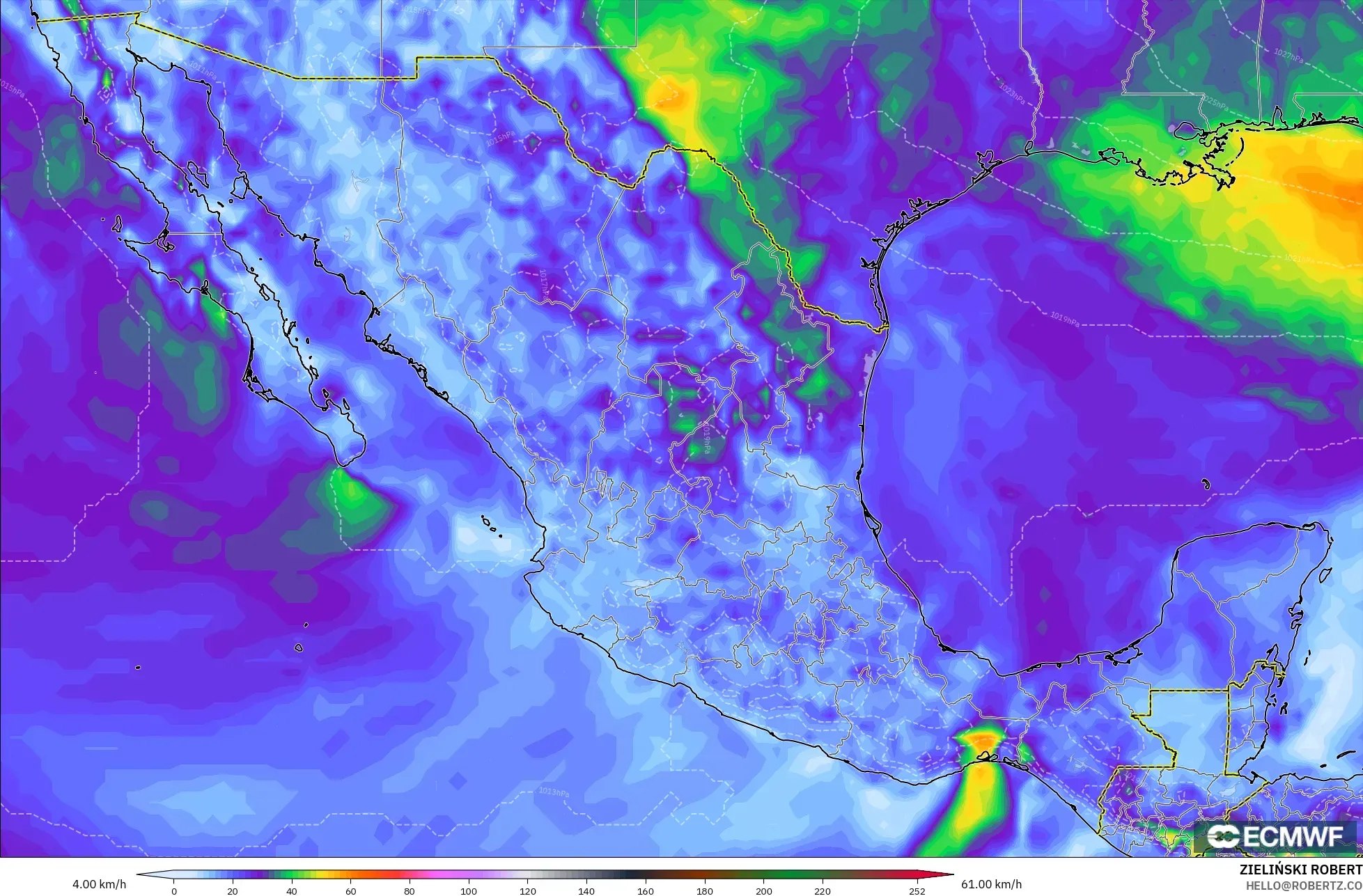 ECMWF IFS 0.25° modelo - Mexico, Wind Gusts