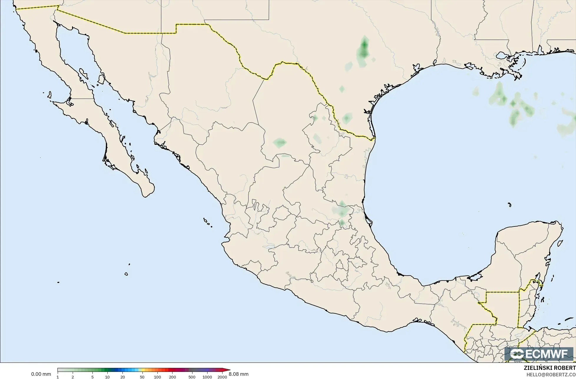 ECMWF IFS 0.25° model - Mexico, Pengumpulan Hujan