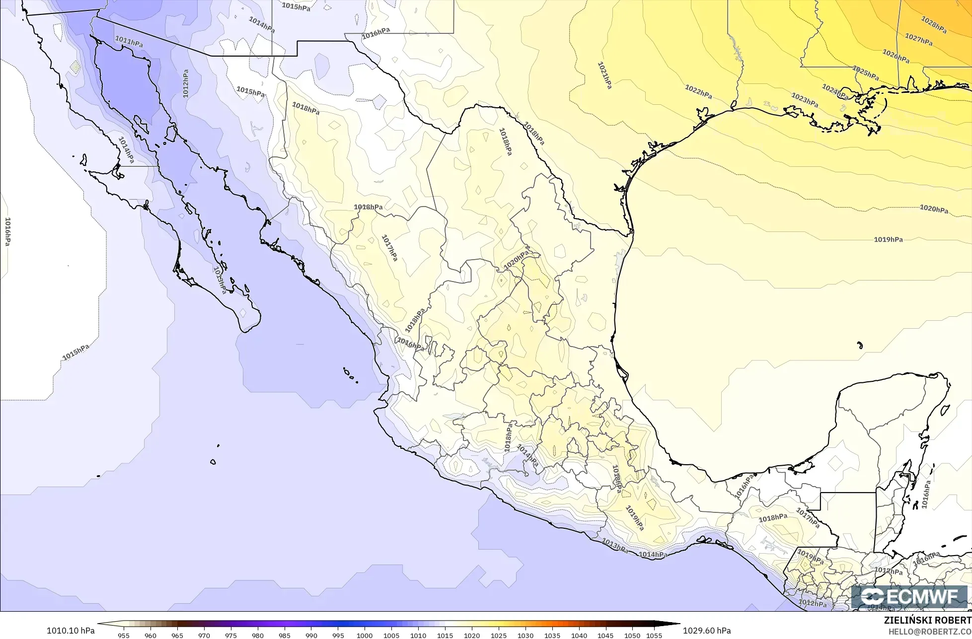 ECMWF IFS 0.25° modelo - Mexico, Pressure