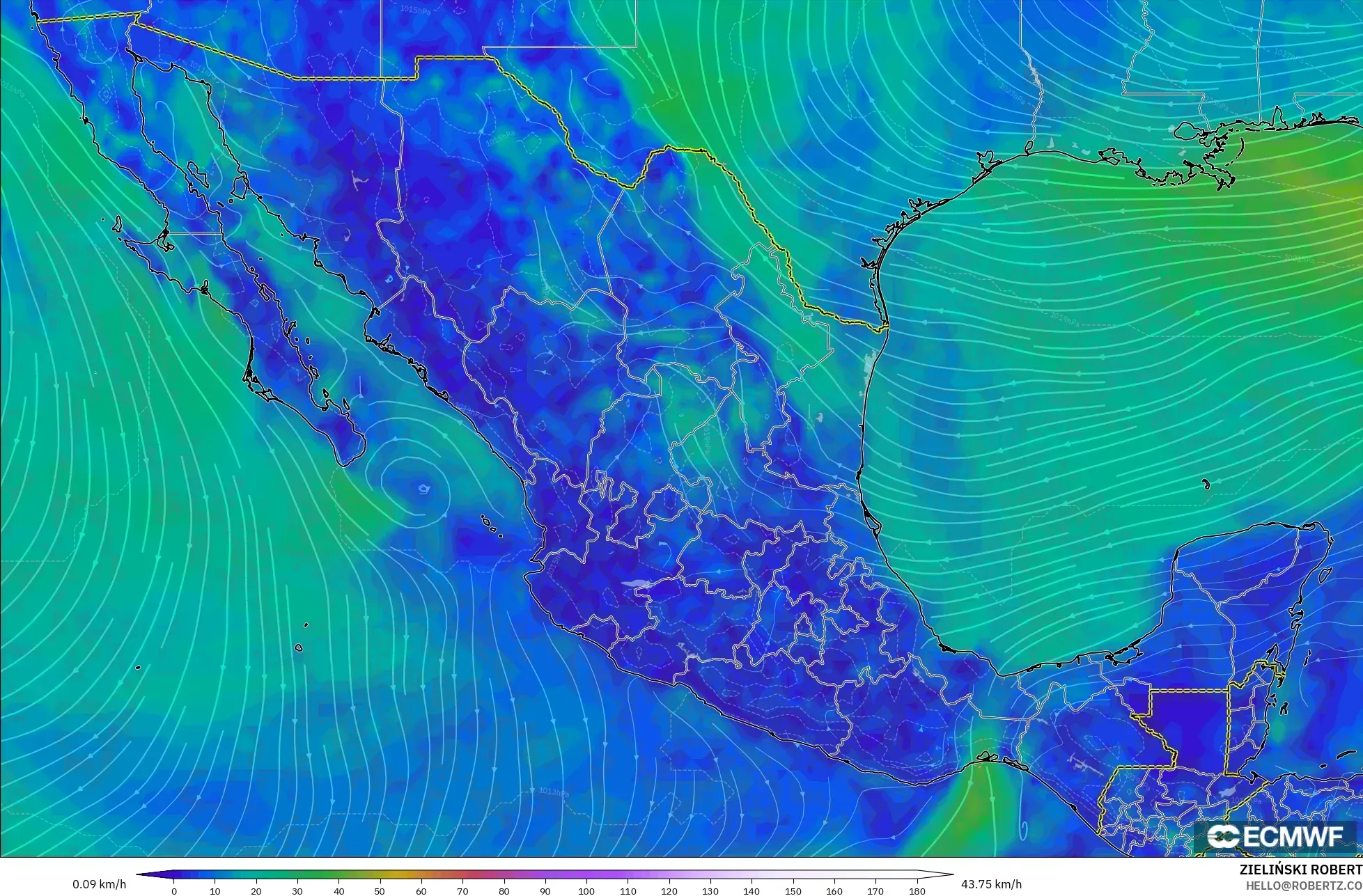 ECMWF IFS 0.25° modelo - Mexico, Wind at 10m