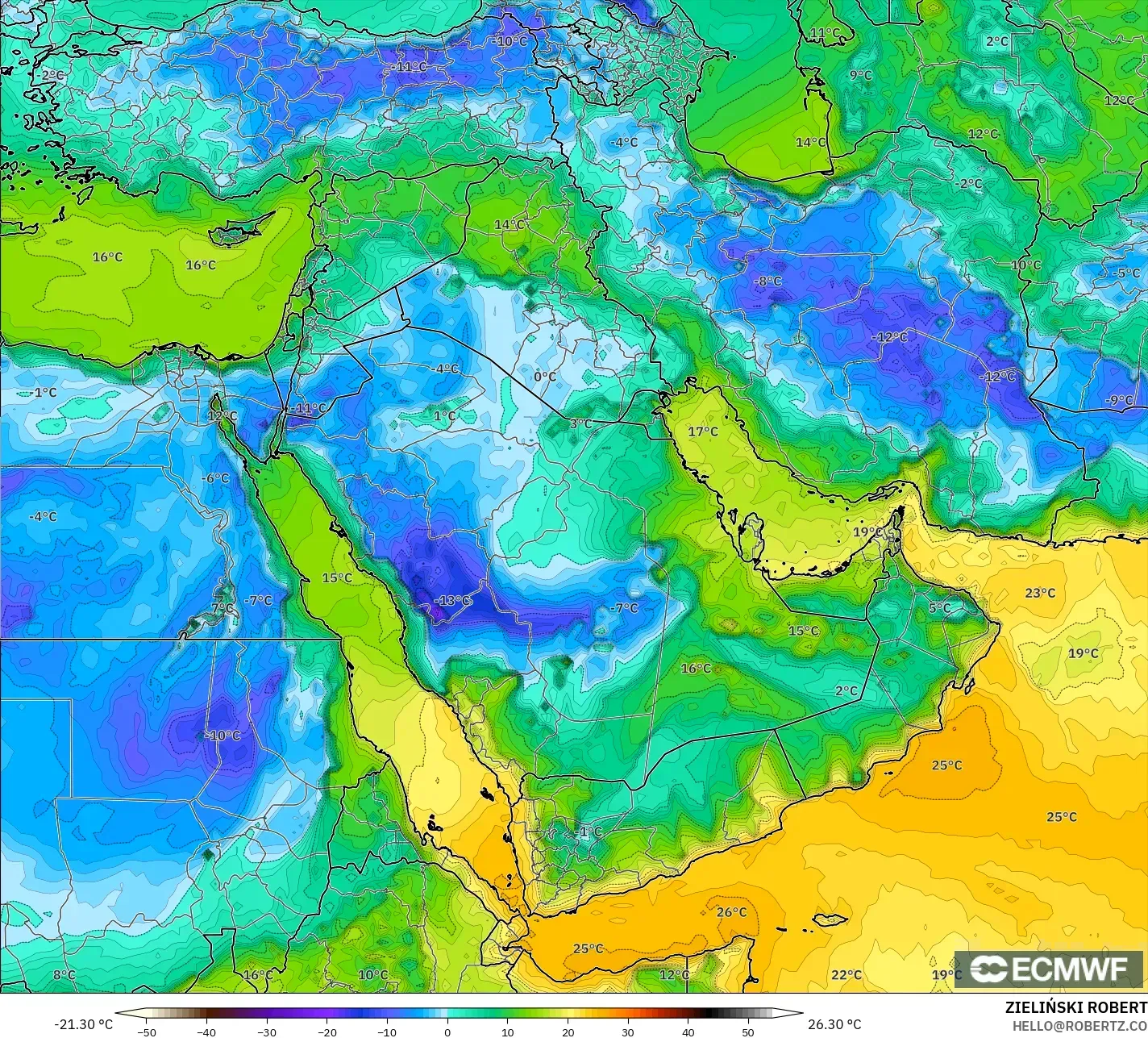 ECMWF IFS 0.25° model - Timur Tengah, Takat Embun 2 m