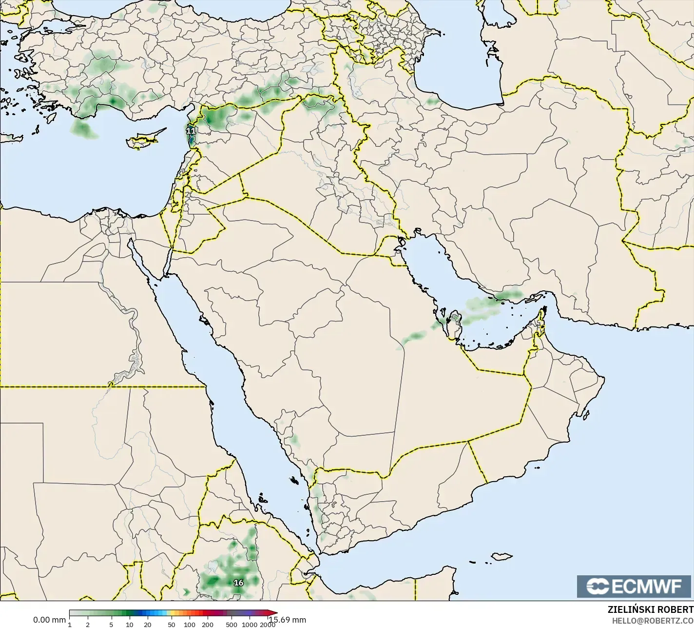ECMWF IFS 0.25° model - Timur Tengah, Pengumpulan Hujan