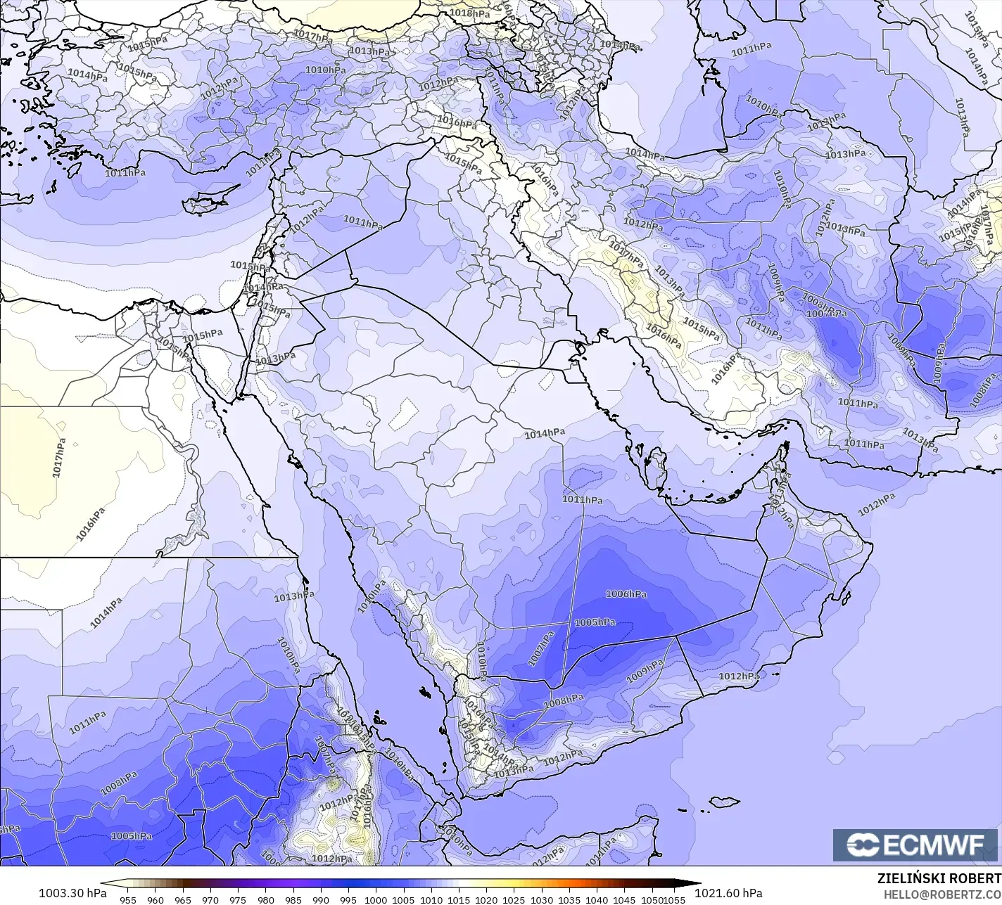 ECMWF IFS 0.25° model - Timur Tengah, Tekanan