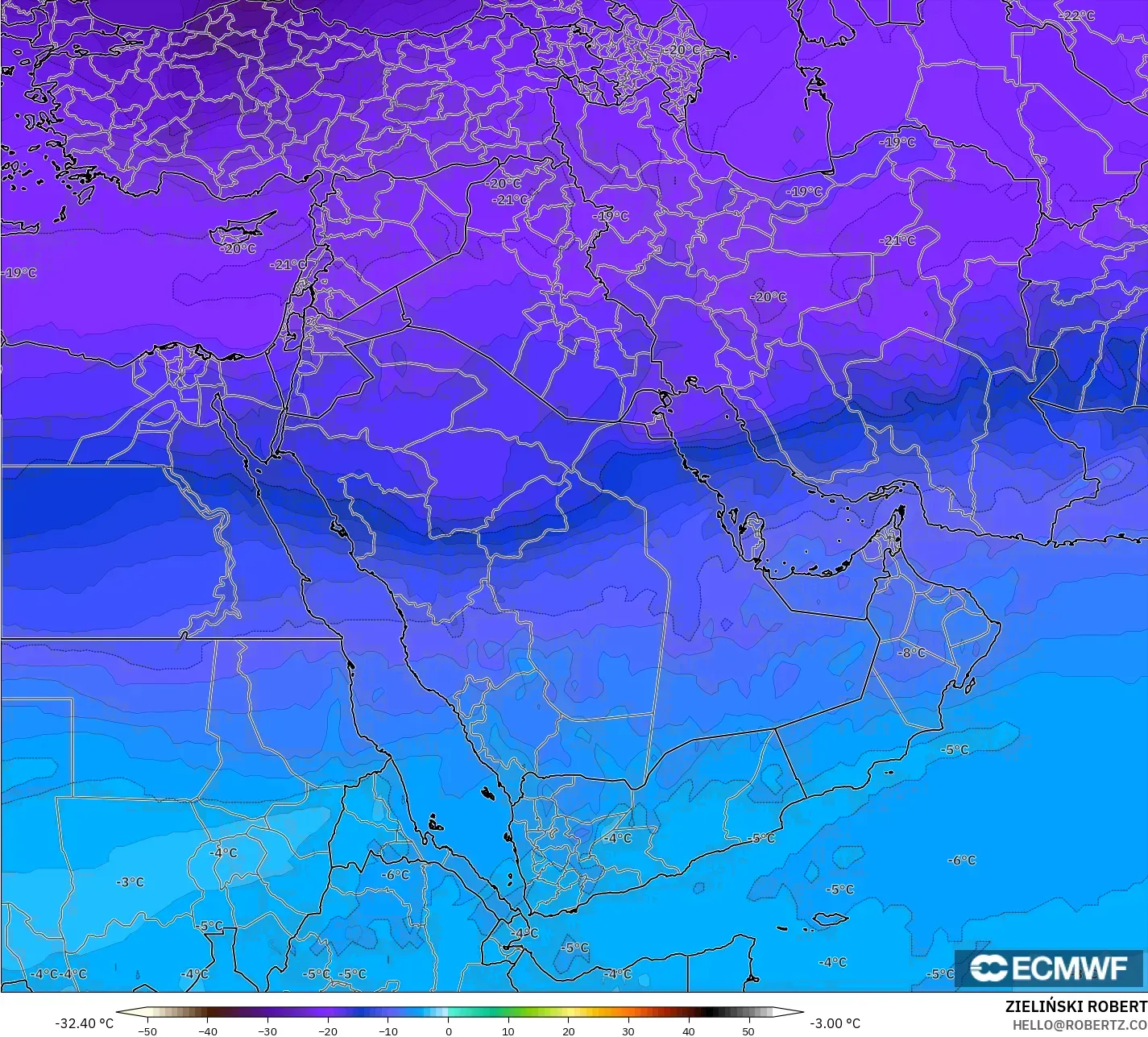ECMWF IFS 0.25° model - Timur Tengah, Suhu 500 hPa