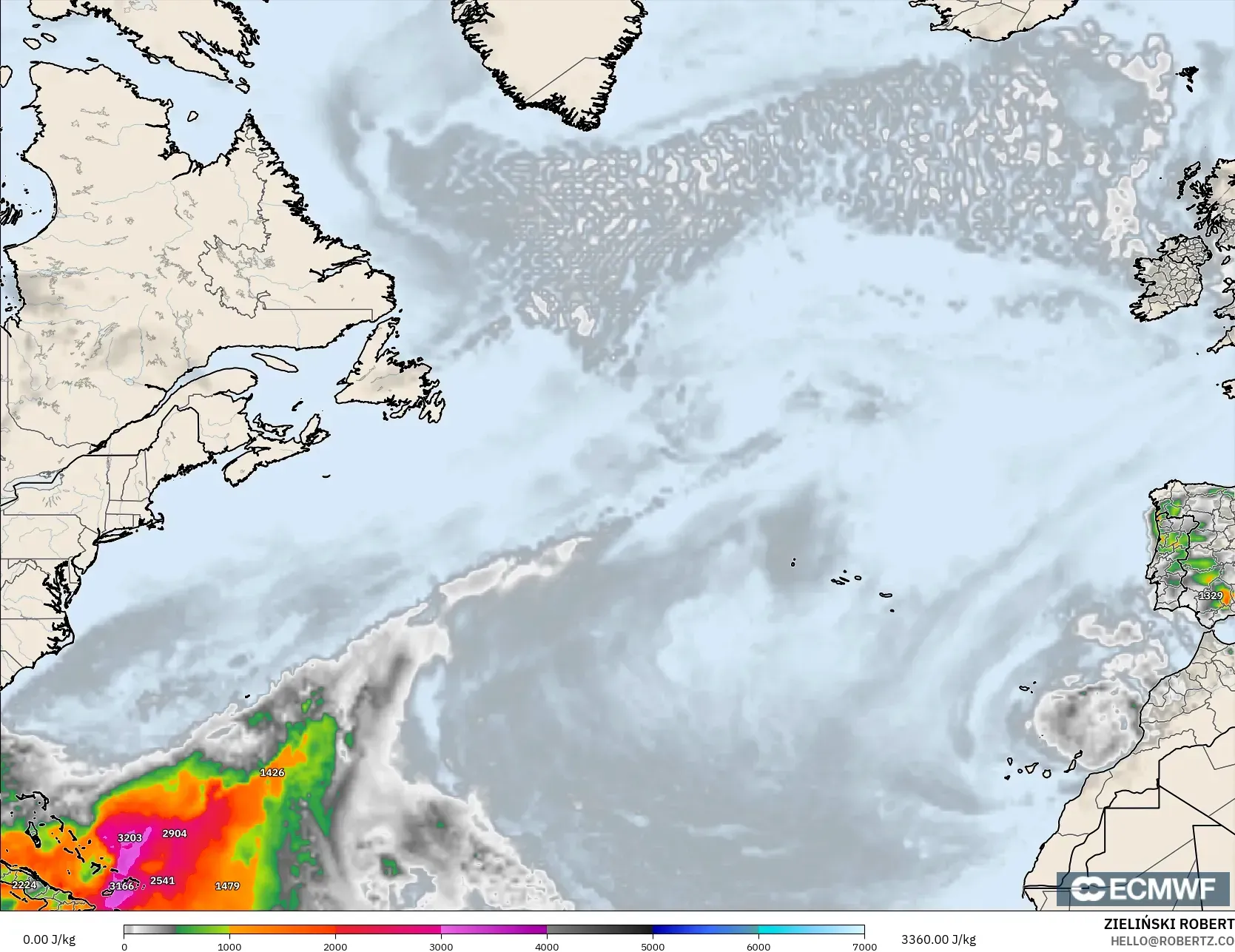 ECMWF IFS 0.25° model - Atlantik Utara, CAPE
