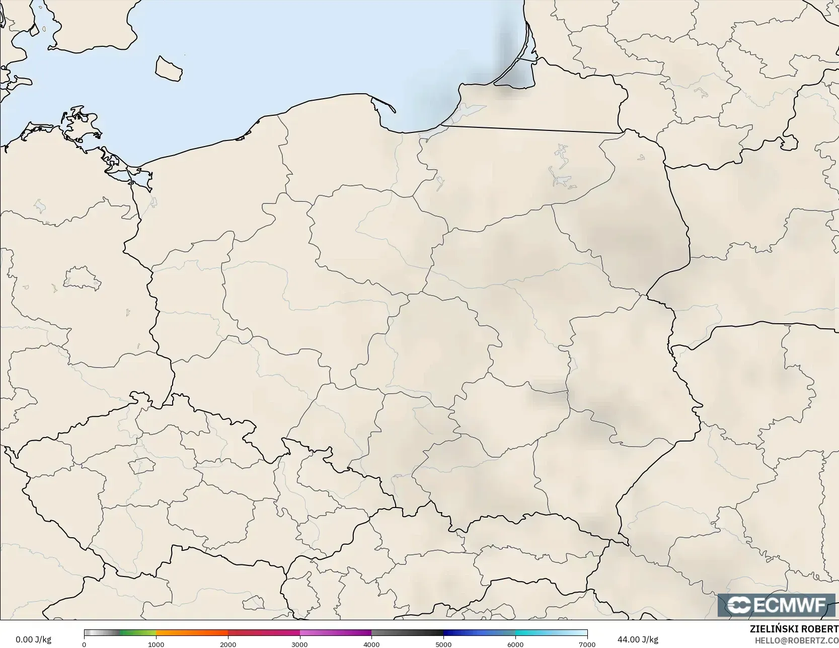 ECMWF IFS 0.25° modelo - Poland, CAPE