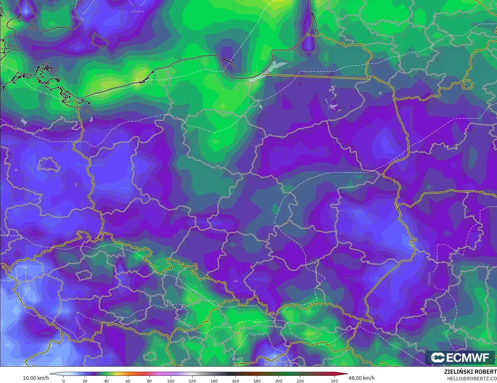 ECMWF IFS 0.25° modelo - Poland, Wind Gusts Peak