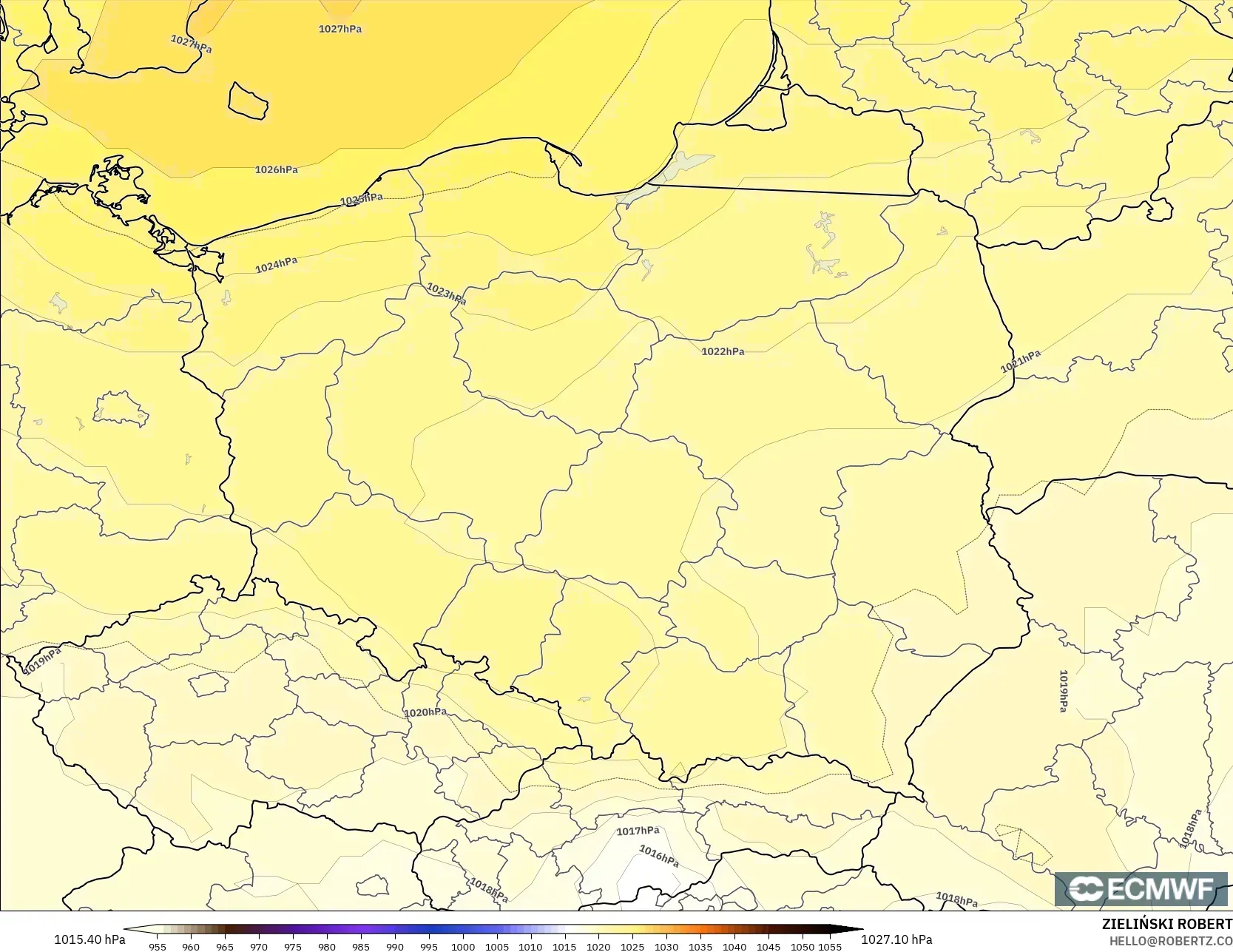 ECMWF IFS 0.25° modelo - Poland, Pressure