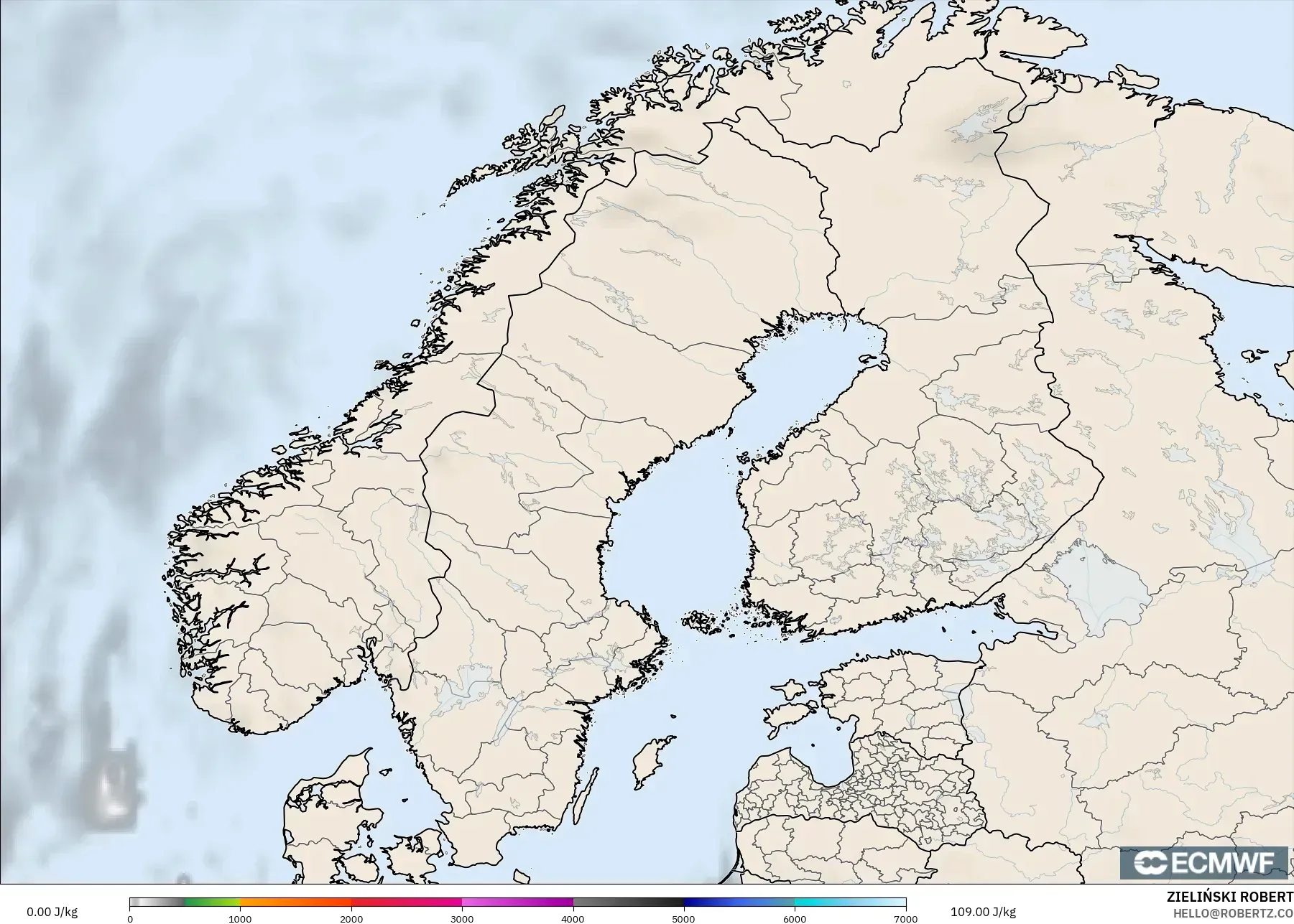 ECMWF IFS 0.25° modelo - Scandinavia, CAPE